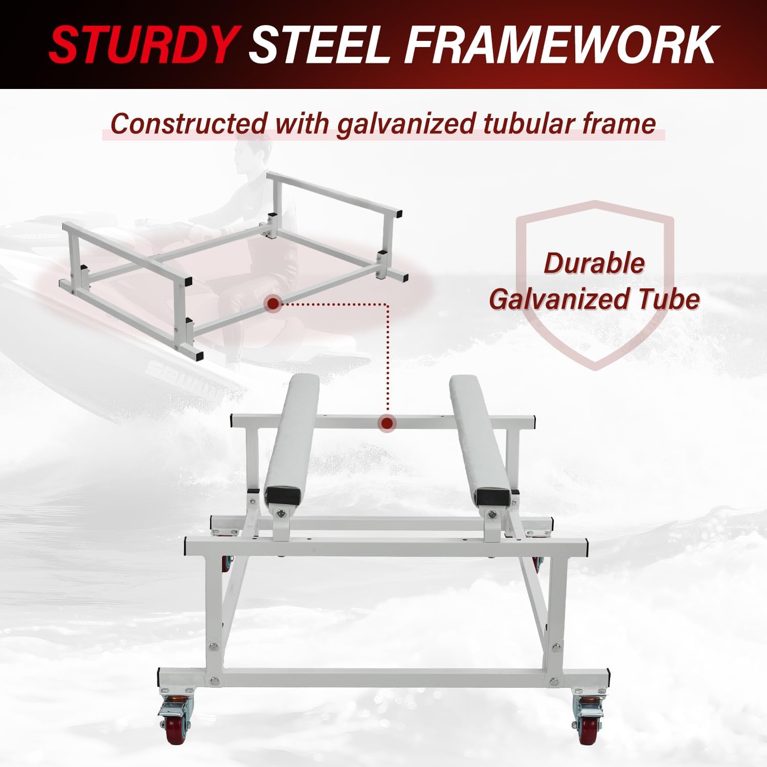 Garvee Jet Ski Dolly Stand with 4 Casters Adjustable Width 1000 lbs Capacity Heavy-Duty PWC Stand Carpeted Surface