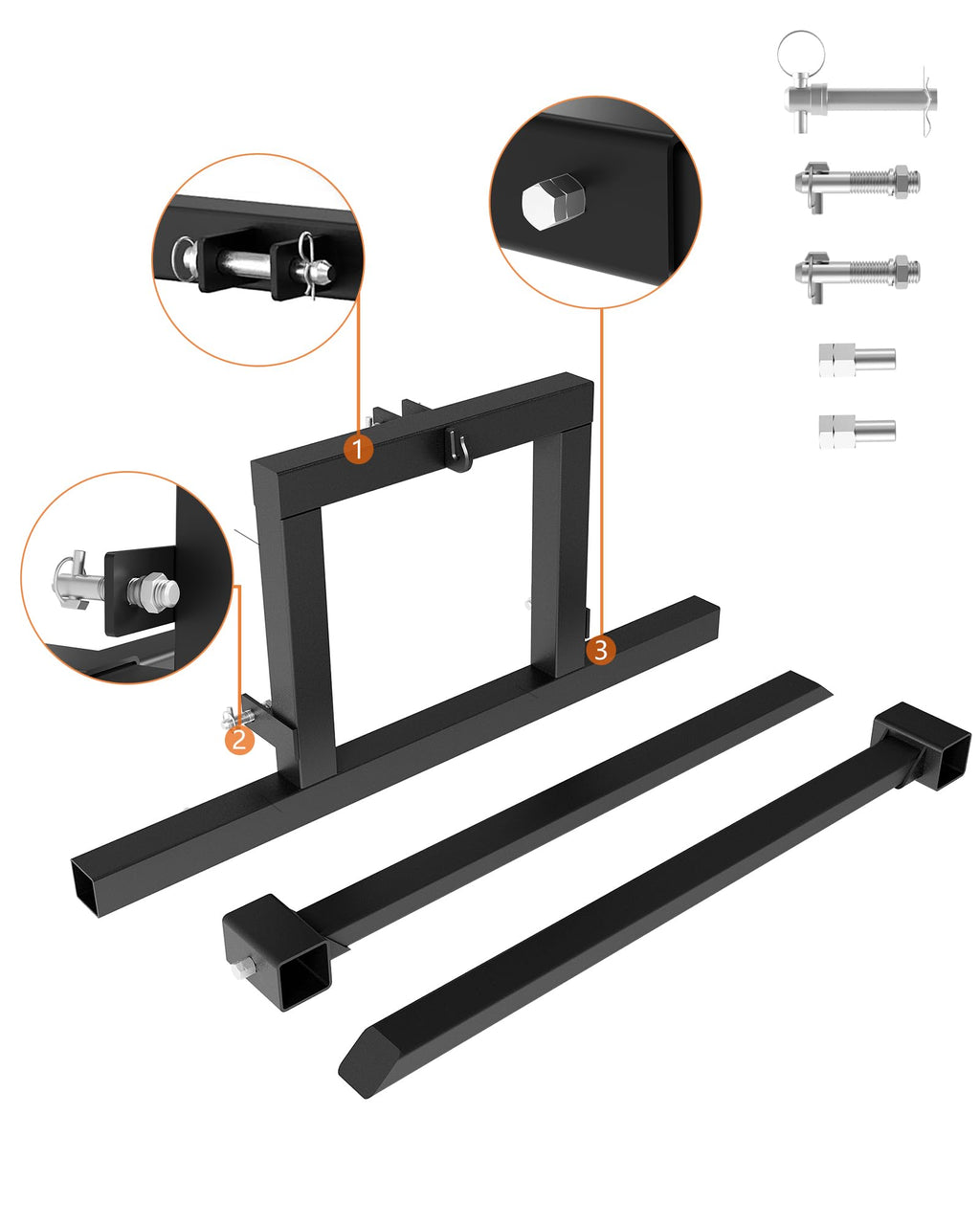Garvee 3 Point Hitch Pallet Fork, 1500 lbs Capacity Tractor Pallet Forks, 40” Adjustable Quick Hitch Attachments for Category 1 Tractor
