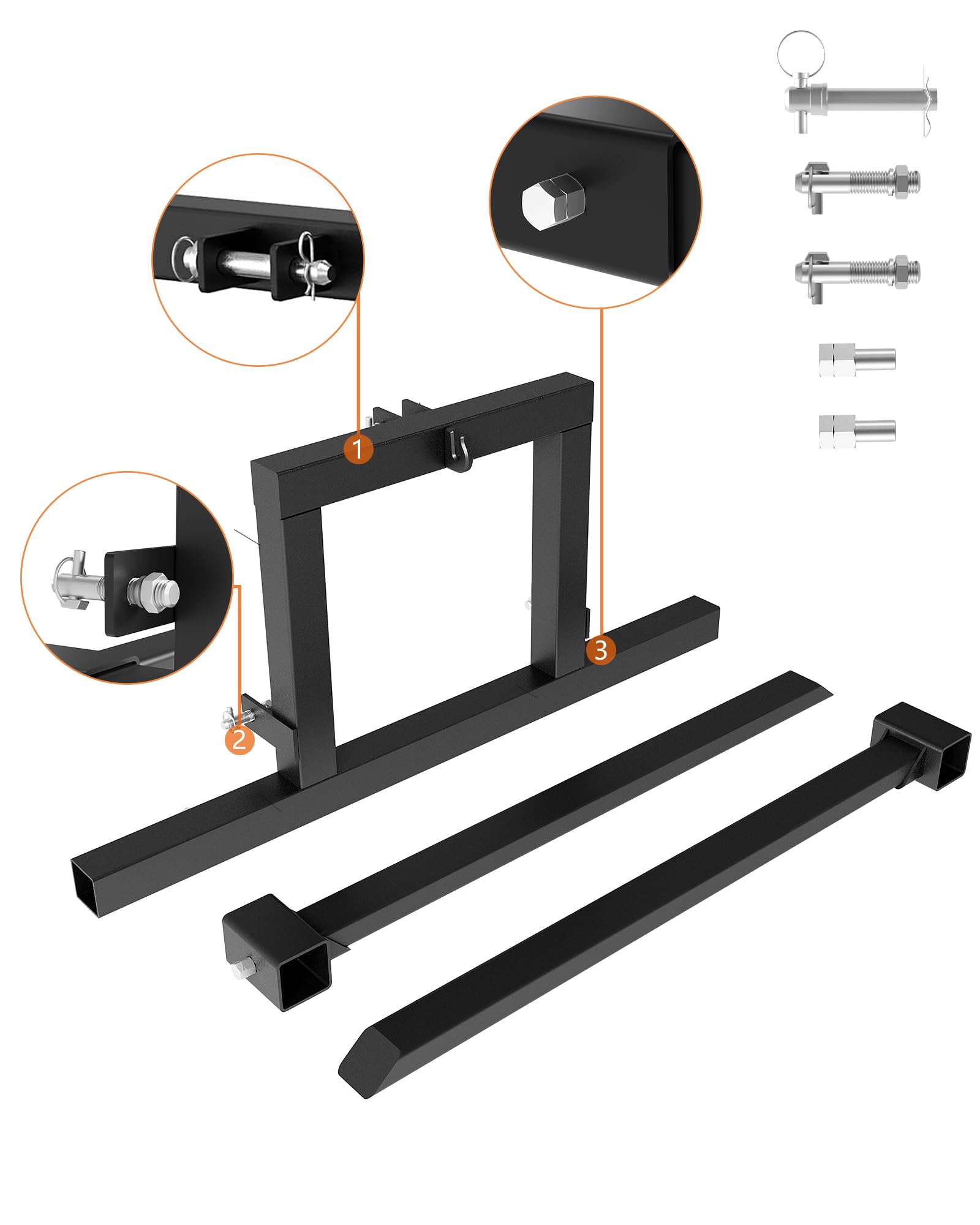 Garvee 3 Point Hitch Pallet Fork, 1500 lbs Capacity Tractor Pallet Forks, 40” Adjustable Quick Hitch Attachments for Category 1 Tractor