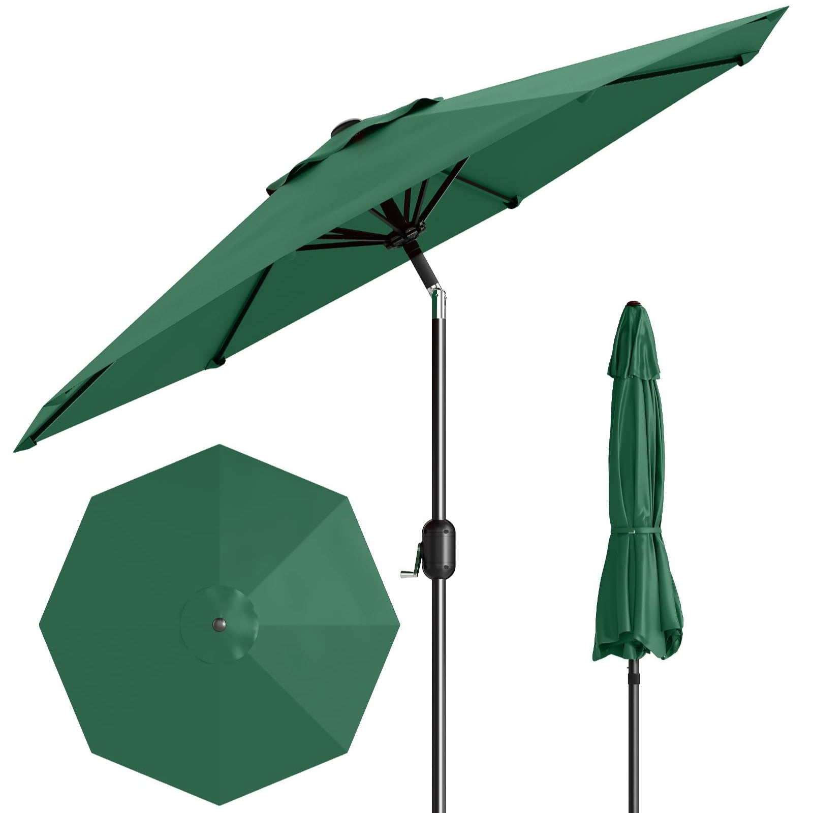 Garvee 9 ft Outdoor Patio Umbrella with 8 Sturdy Ribs, Crank Lift, Push-Button Tilt & UV-Resistant Waterproof Canopy for Pool, Deck, Yard & Garden, Dark Green