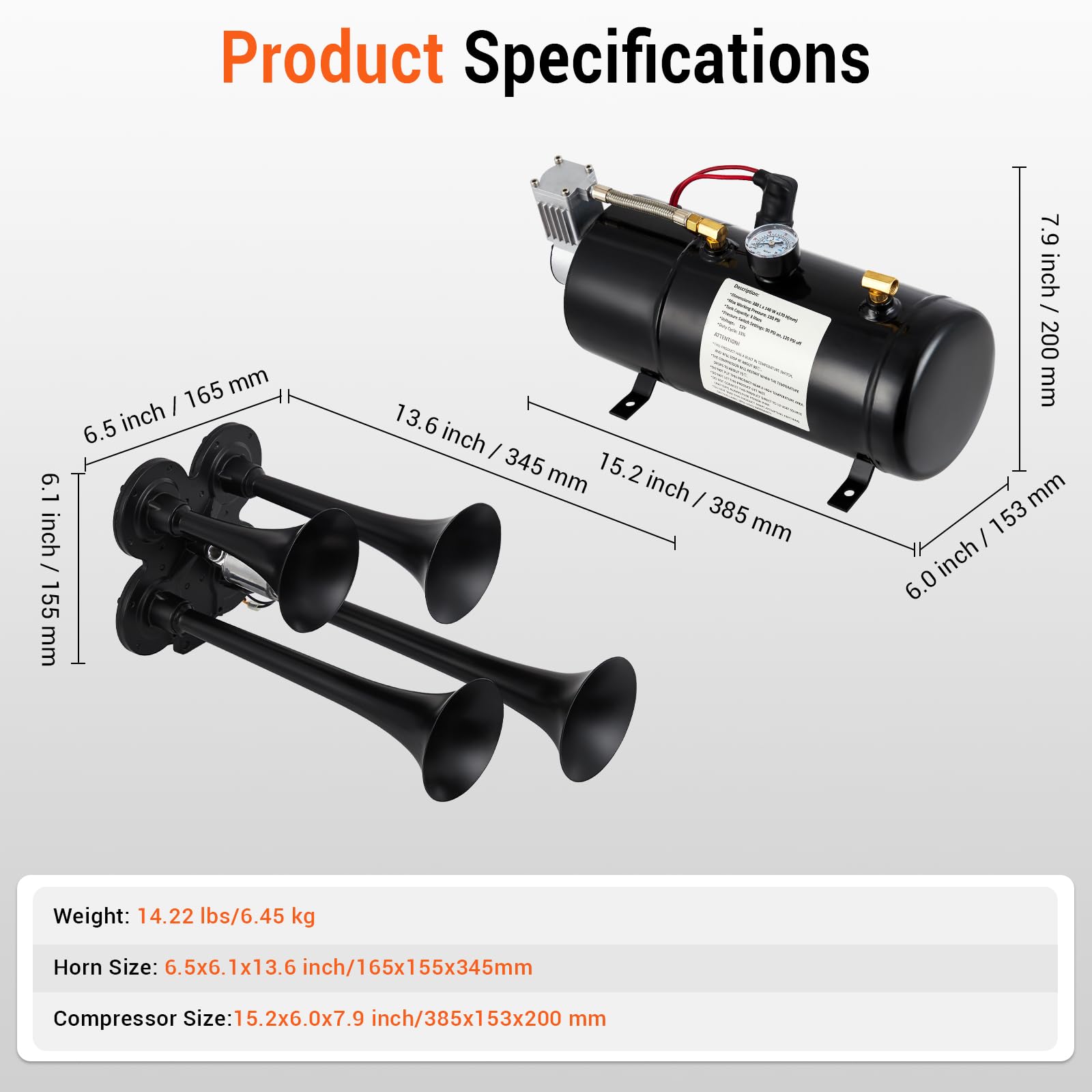 Garvee 150DB Train Horns Kit, 4 Trumpets Truck Air Horn Kit with 0.8 Gallon Tank & 150 PSI Air Compressor, 12V Train Horns for Pickup Trucks, Car, Motorcycle, Semi, Jeep, RV, SUV, Van, Boats