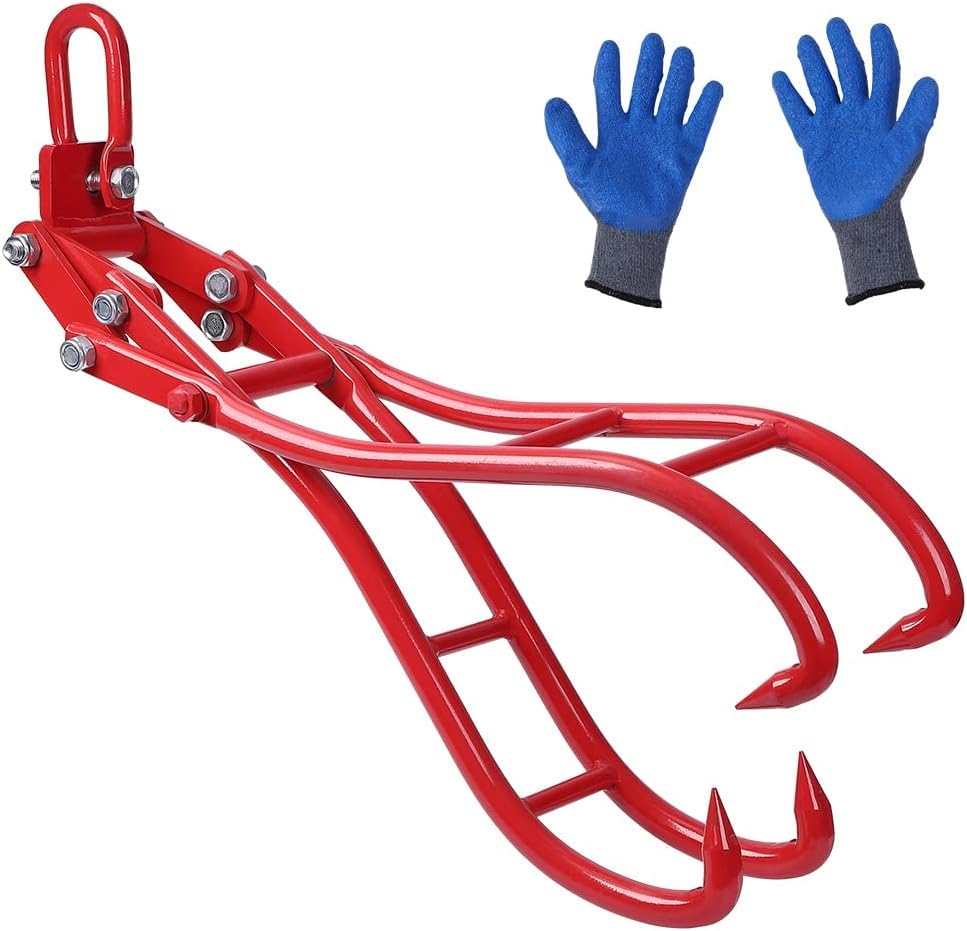 Garvee 28" Log Lifting Tongs With 1 Pair Gloves Heavy Duty 4 Claws Felled Timber Claw Hook Logging Grabber