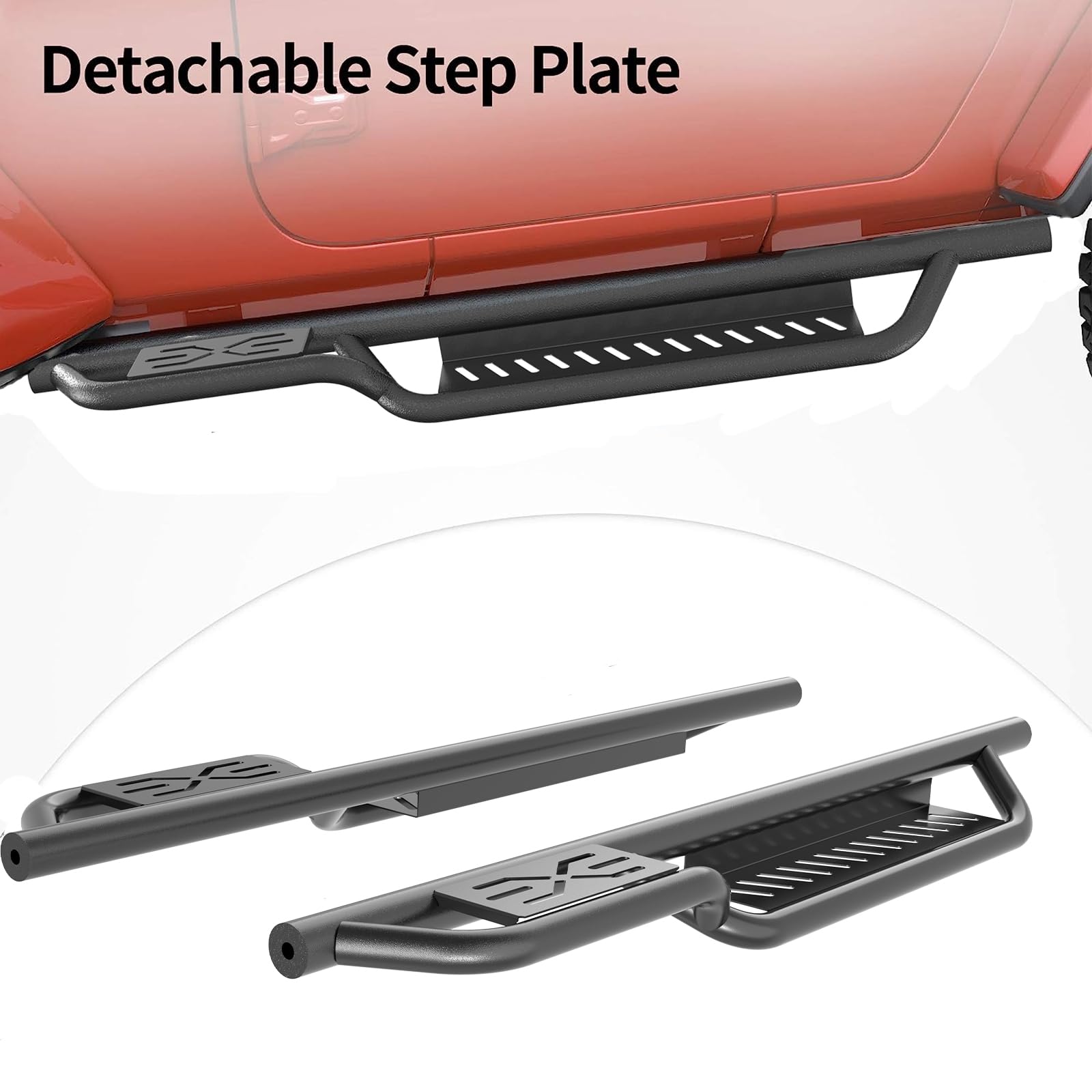 Garvee Running Boards with Two-Stair Design - All-Steel Bolt-On Side Steps, Compatible with 1997-2006 Jeep Wrangler TJ 2-Door, Black Powder-Coated Nerf Bars