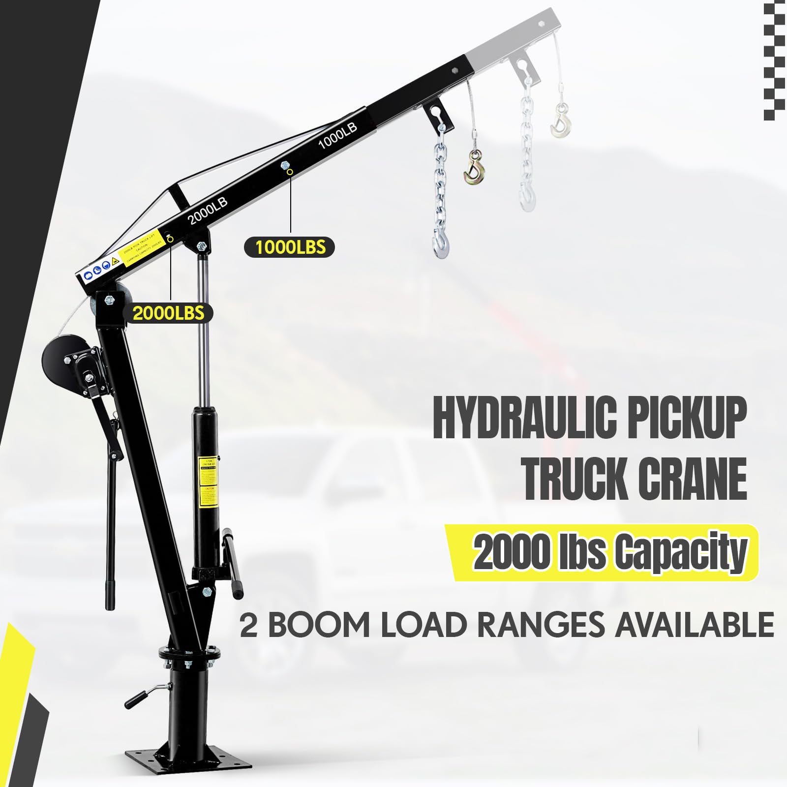 Garvee Pickup Truck Crane with Hand Winch, 2000 LBS Capacity, 360° Swivel Jib Engine Hoist, Folding Electric Winch, Black - Construction, Forestry, Factory Use