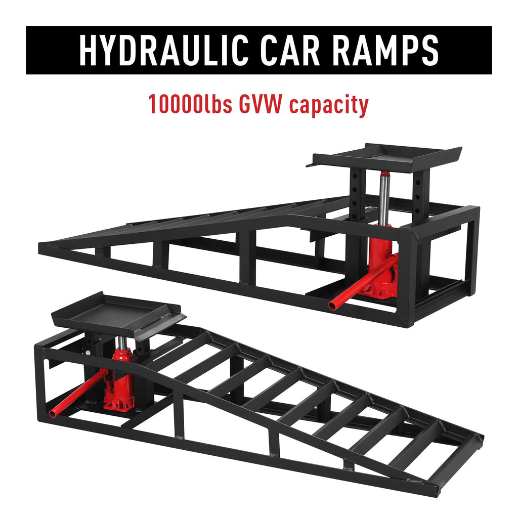 Garvee 5T 10000 lbs Auto Car Truck Service Ramps Lifts, Hydraulic Car Ramps Truck Trailer Garage Truck Ramps for Car Repair Black