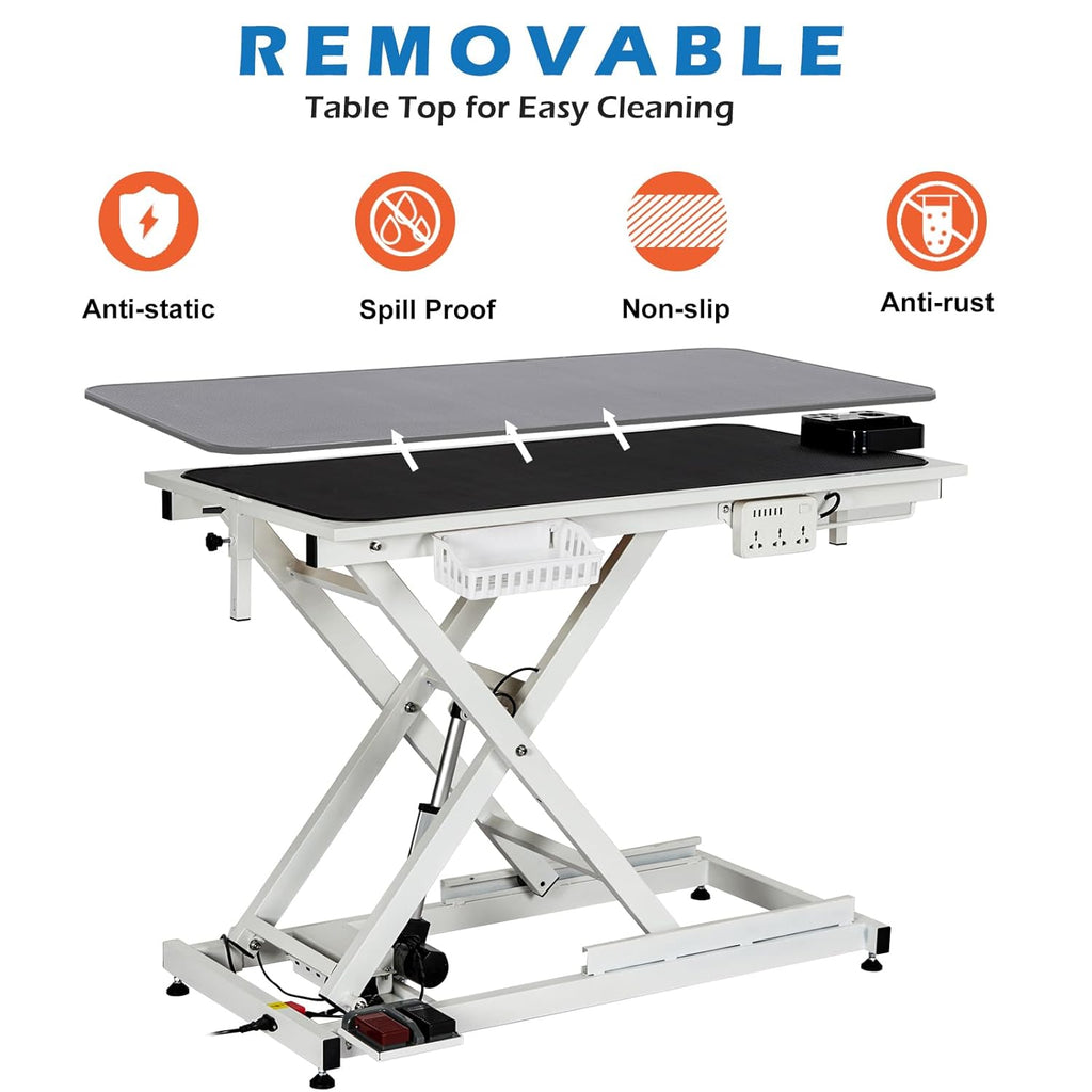 Garvee 50 Inch Electric Dog Grooming Table, Heavy Duty, Height Adjustable Pet Grooming Table with Socket w/Leveling Wheels, Grooming Arm, Anti Slip Tabletop & Tool Organizer, for All Pets