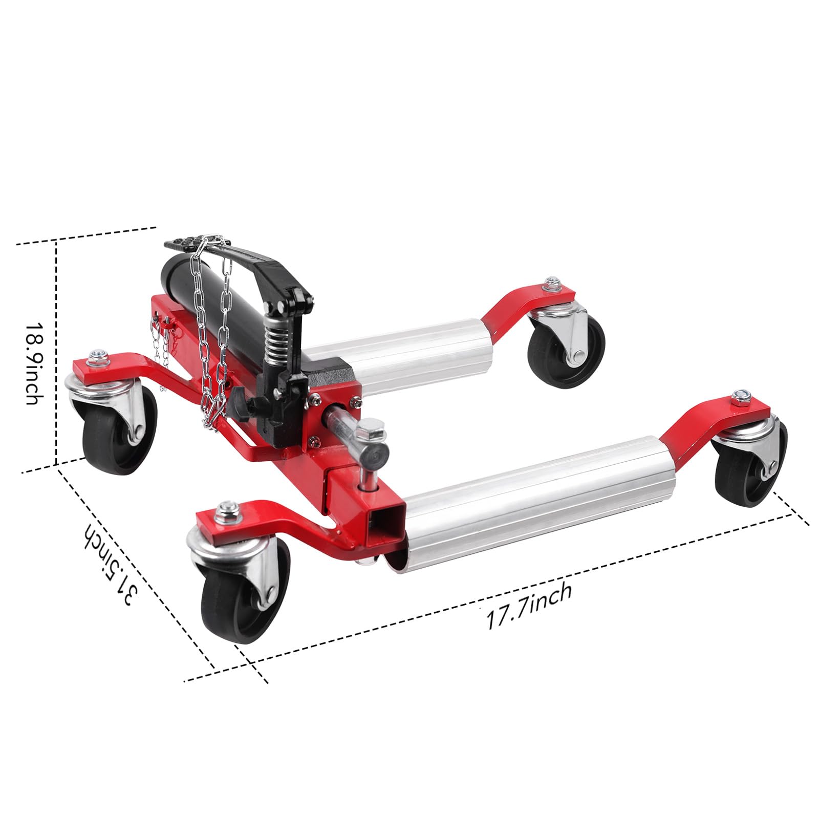 Garvee 4PC Wheel Dolly with Hydraulic Tire Jack, 1500 LBS Capacity, for Truck, RV, Trailer, Vehicle Positioning, Red
