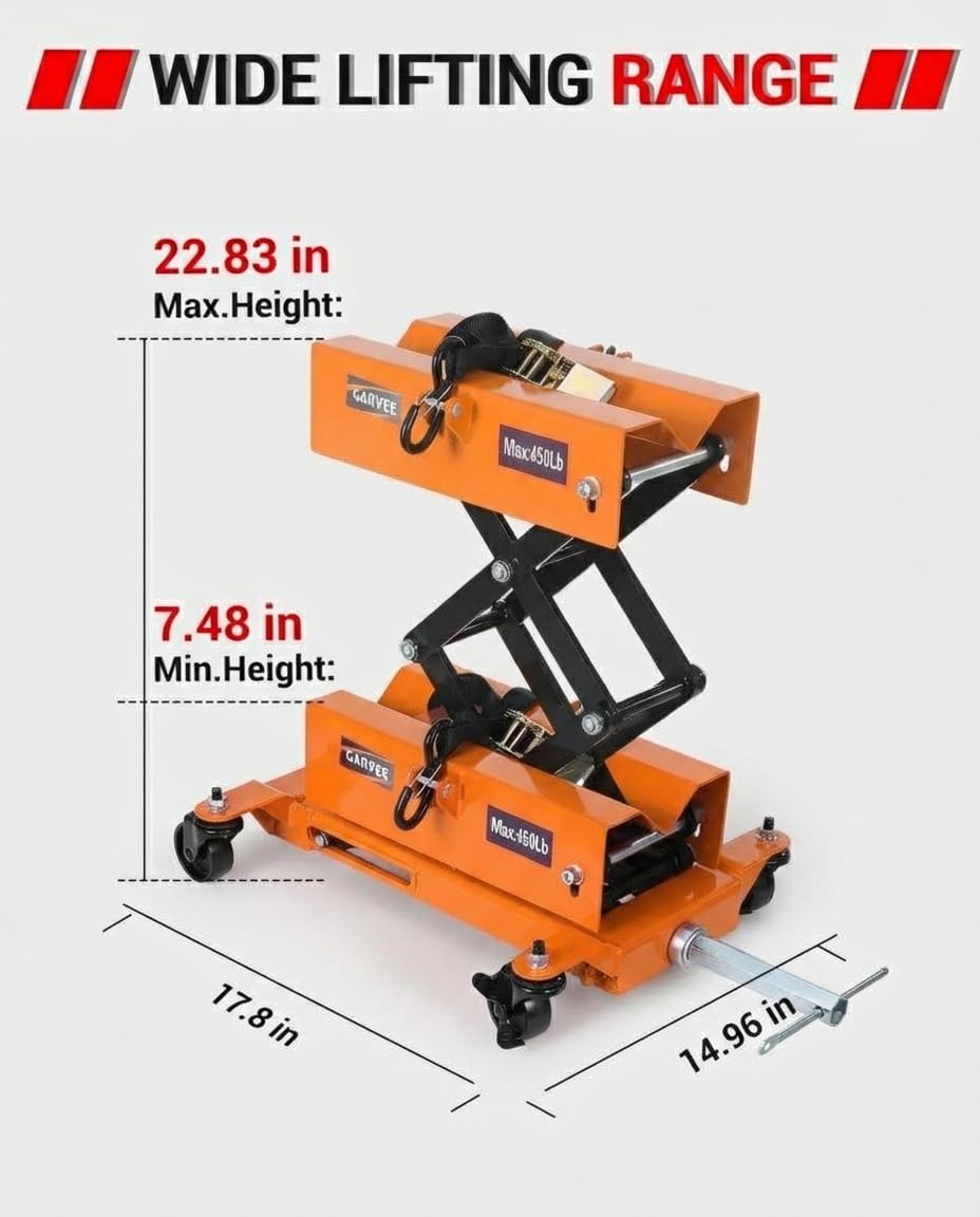 Garvee 450 LBS Auto Repair Lifting Jack, Heavy-Duty Transmission Jack for Vehicle Maintenance, Adjustable 22.83in Height, Orange