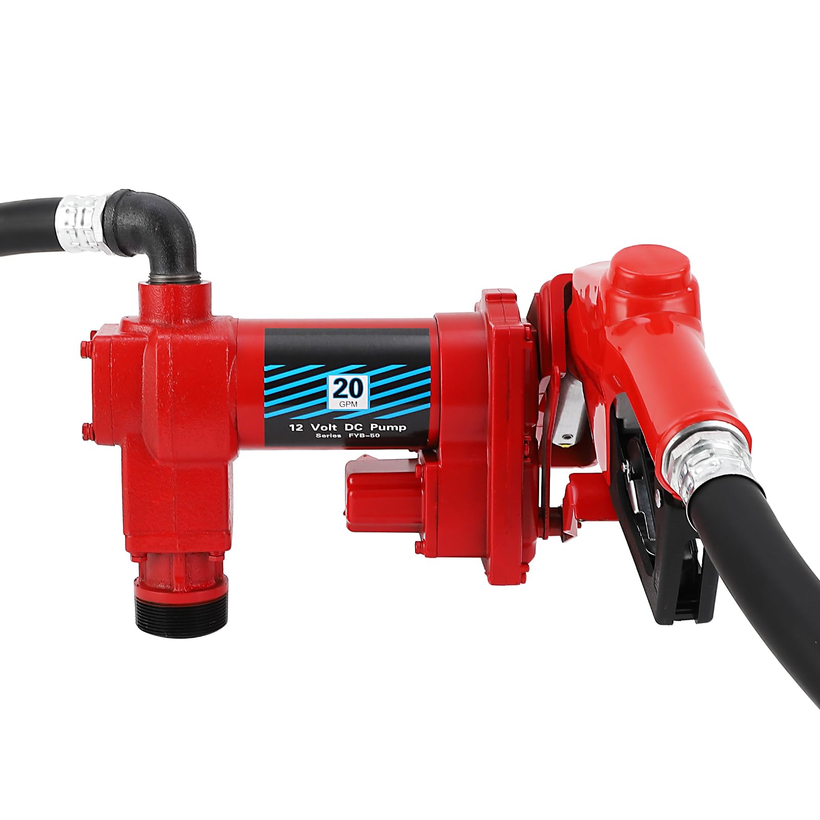 Garvee Fuel Transfer Pump 20 GPM 1/4 HP, 12 Volt DC Fuel Pump, Diesel Transfer Pump with Automatic Nozzles, Gasoline Transfer Pump with Emission & Suction Hoses for Gasoline, Diesel, Kerosene