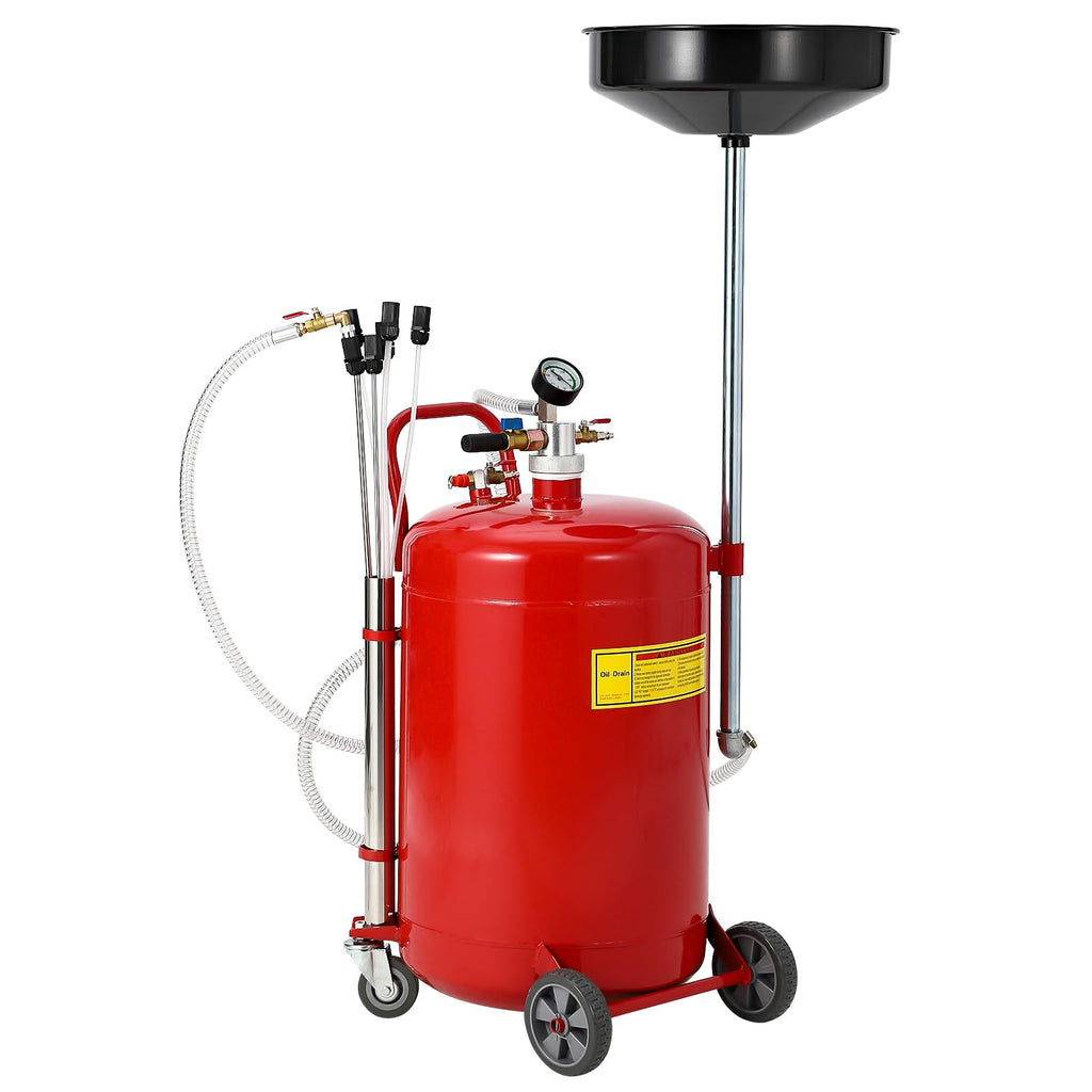 Garvee 20 Gallon Oil Drain Vacuum and Extractor, Pneumatic Oil Drainer, Portable Oil Drain Container with Adjustable Funnel, Steel, Rust-Resistant, Height Adjustable，Upgraded Version Red