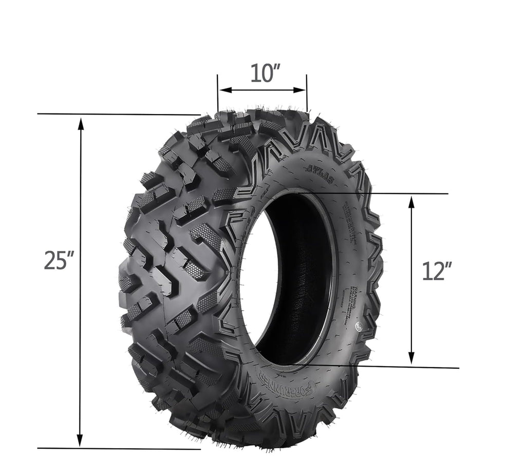 Garvee ATV UTV All-Terrain Tires, Set of 4, 25x8-12 Front & 25x10-12 Rear, Tubeless, 6 PR, Black
