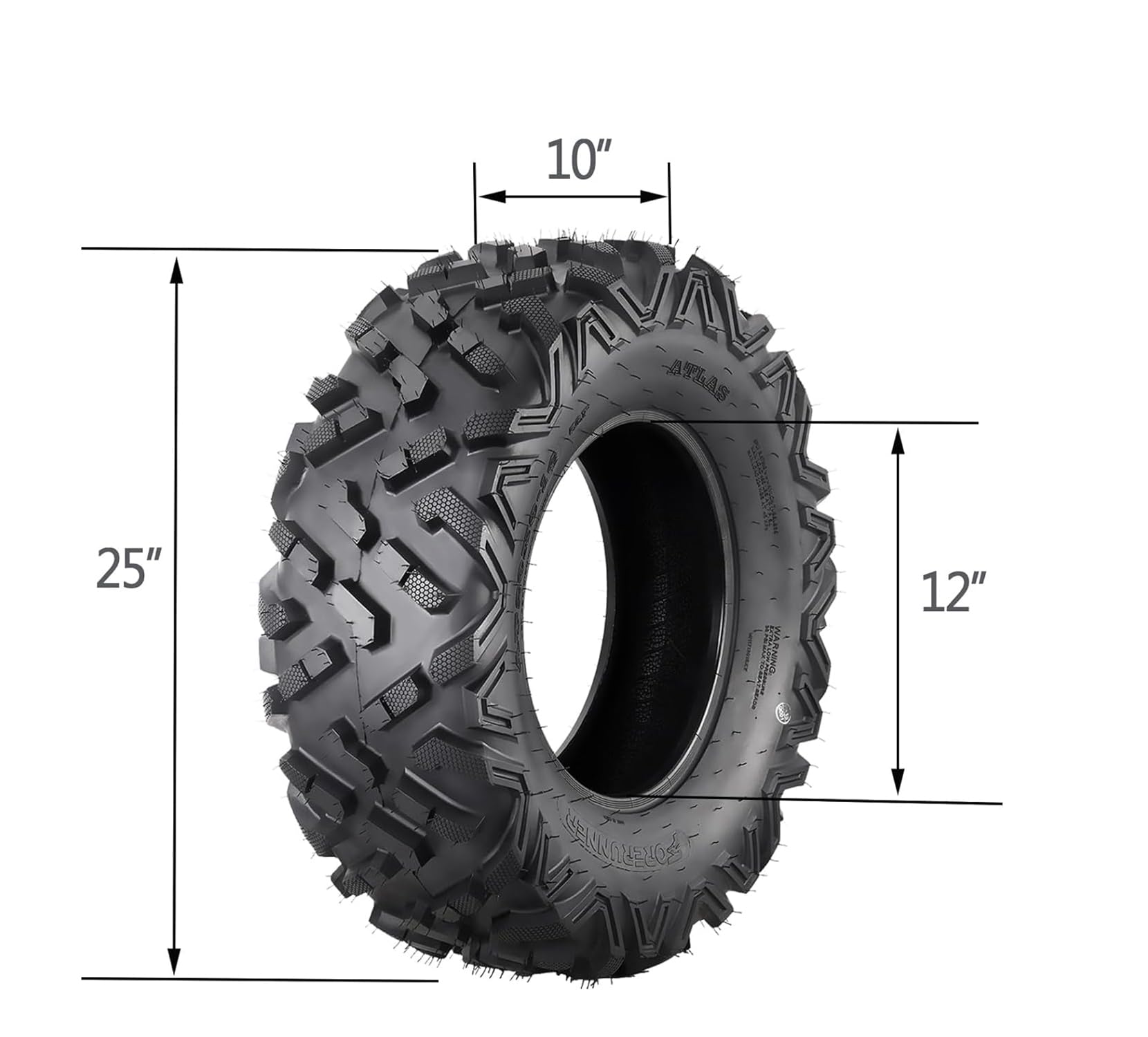 Garvee ATV UTV All-Terrain Tires, Set of 4, 25x8-12 Front & 25x10-12 Rear, Tubeless, 6 PR, Black