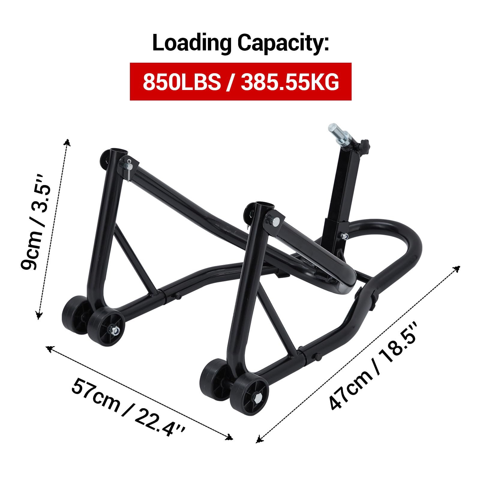 Garvee Motorcycle Rear Stand – 850 lbs Heavy-Duty Swingarm Spool Lift, U-Fork Design – Universal Fit for Most Bikes, Black