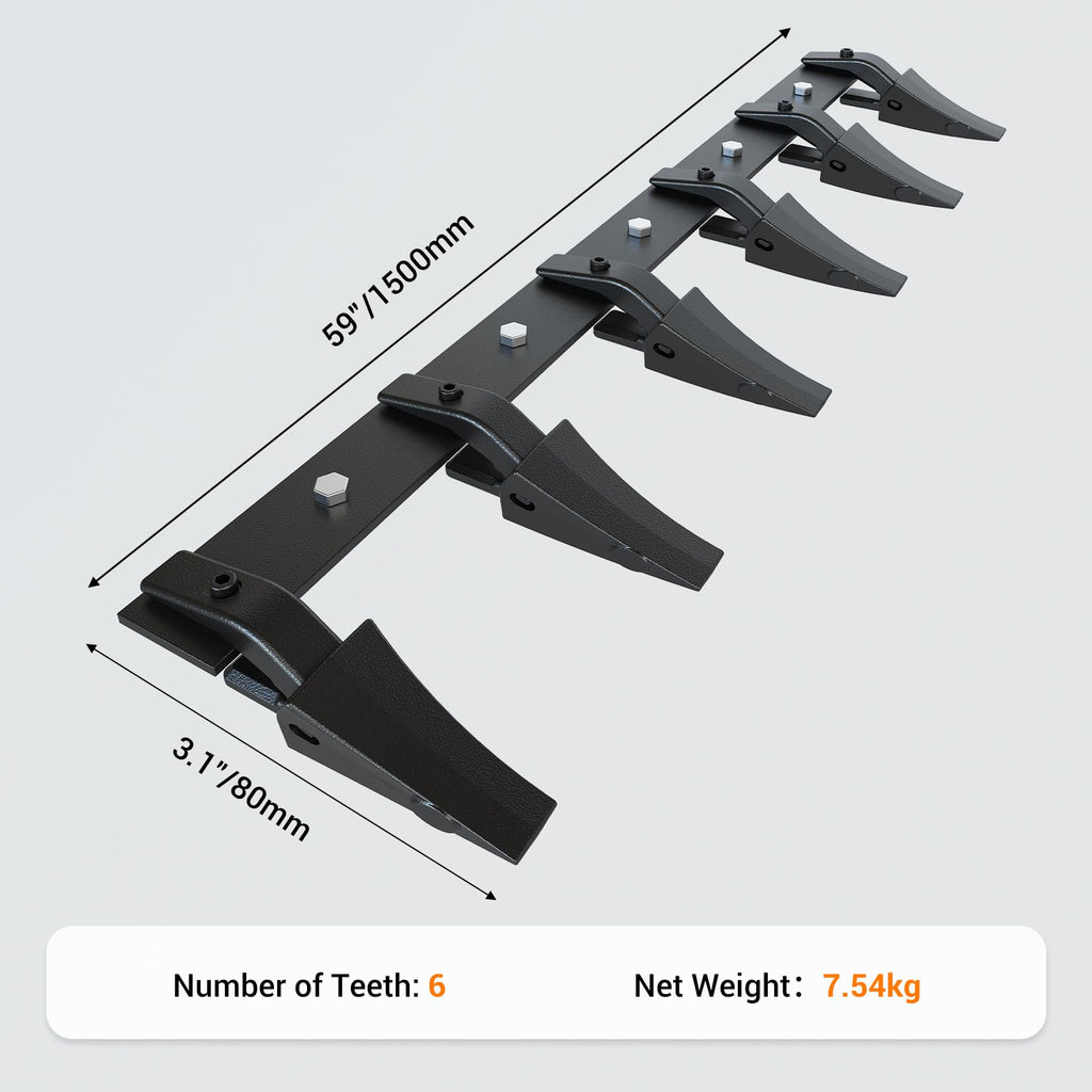 Garvee 60" Garvee Bucket Tooth Bar, Heavy Duty Alloy Steel Construction, 6 Replaceable Teeth Excavator Attachment, Universal Fit Tractor Loader with Rust-Resistant Coating, Black