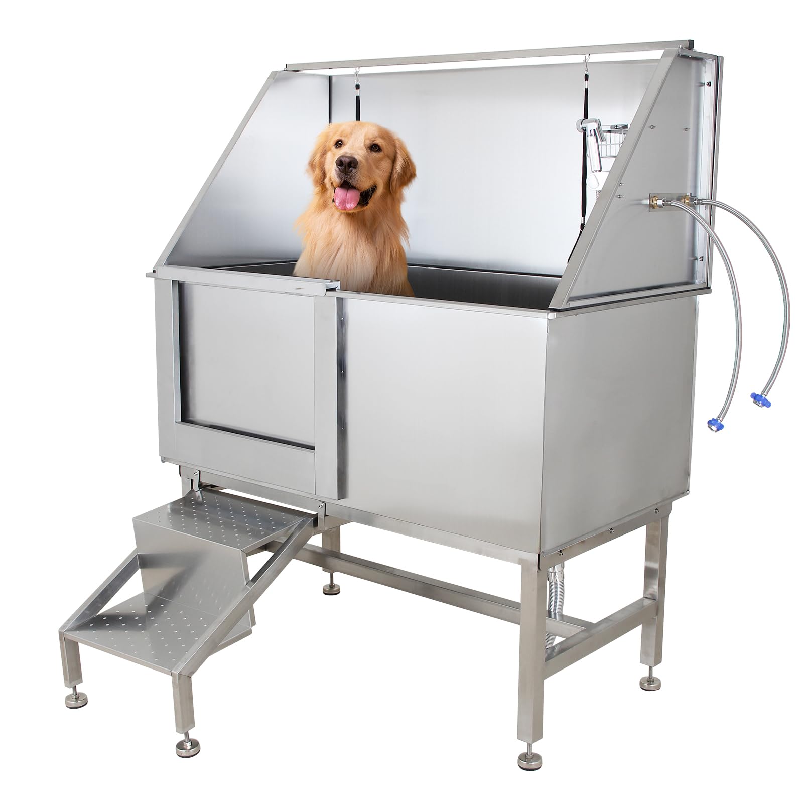 Garvee 62" Dog Grooming Tub, Pet Wash Station, Professional Stainless Steel Pet Grooming Tub with Ramp, Faucet, Sprayer, and Drain Kit