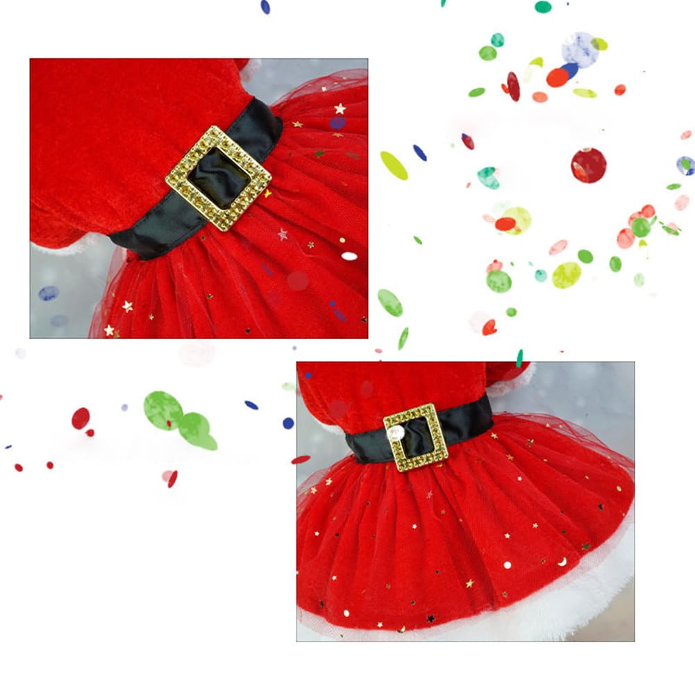 Garvee Pet Christmas Dress 3 Pet Clothes Cosplay Outfit Party Supplies for Small Medium Large Dogs Christmas Red Mesh Belt Skirt L