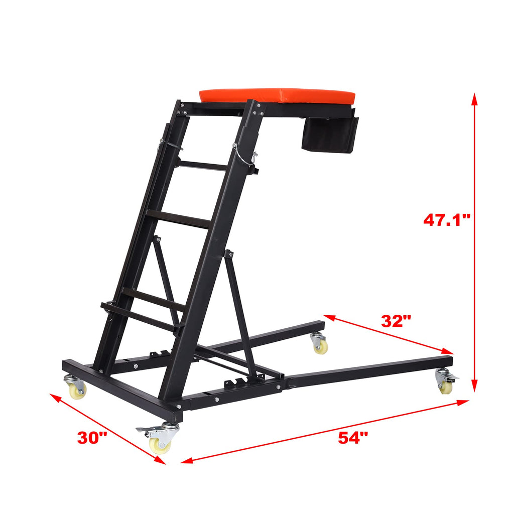 Garvee Foldable Rolling Topside Creeper with 4 Rotating Casters, Max 400lbs Load, Adjustable Angles & Heights, Comfortable Padded Design, Black