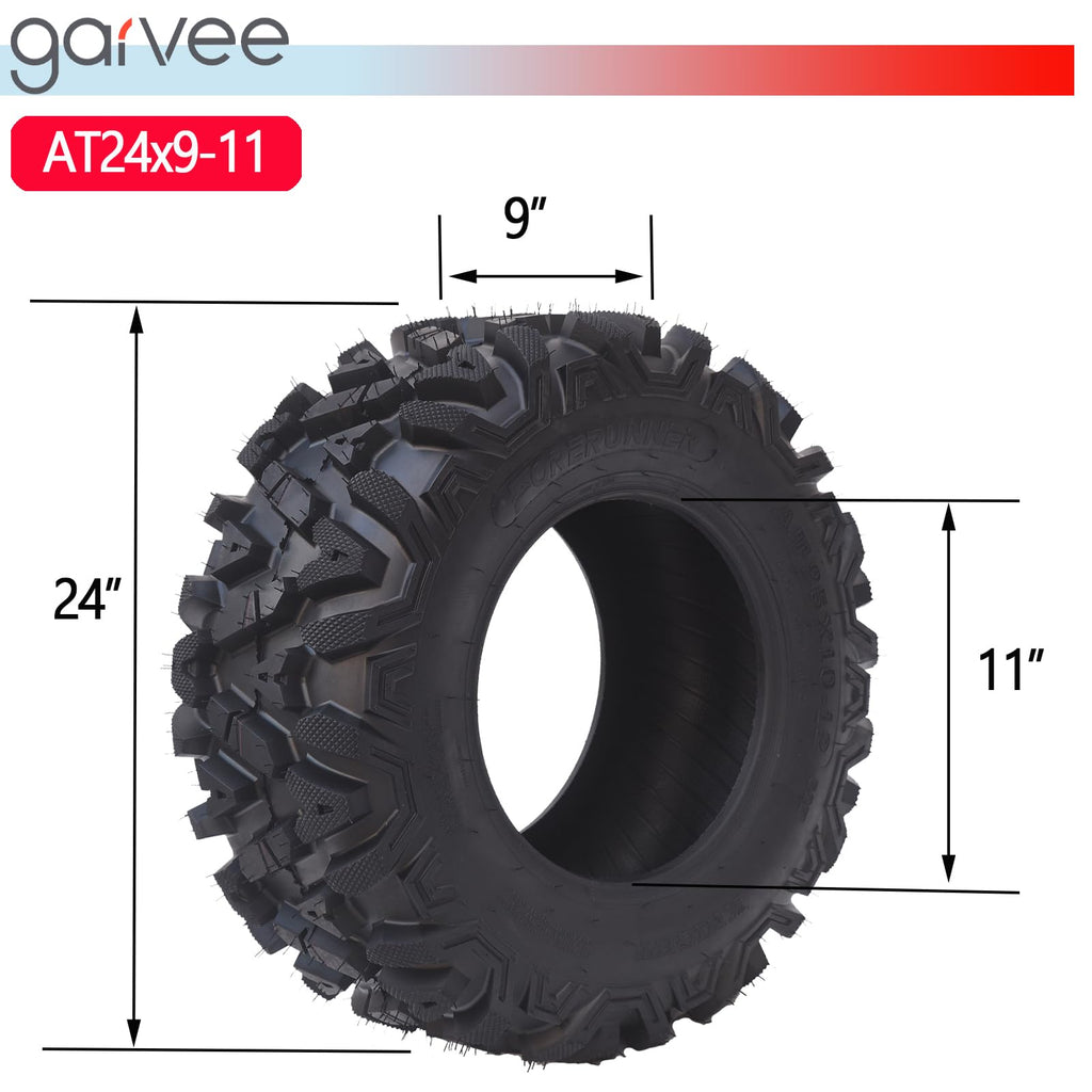 Garvee Set Of 4 ATV UTV All-Terrain Tires 24x8x12 6PR & 24x9x11 6PR Radial Construction Non-Directional Tread For 11-12 In Rims Black