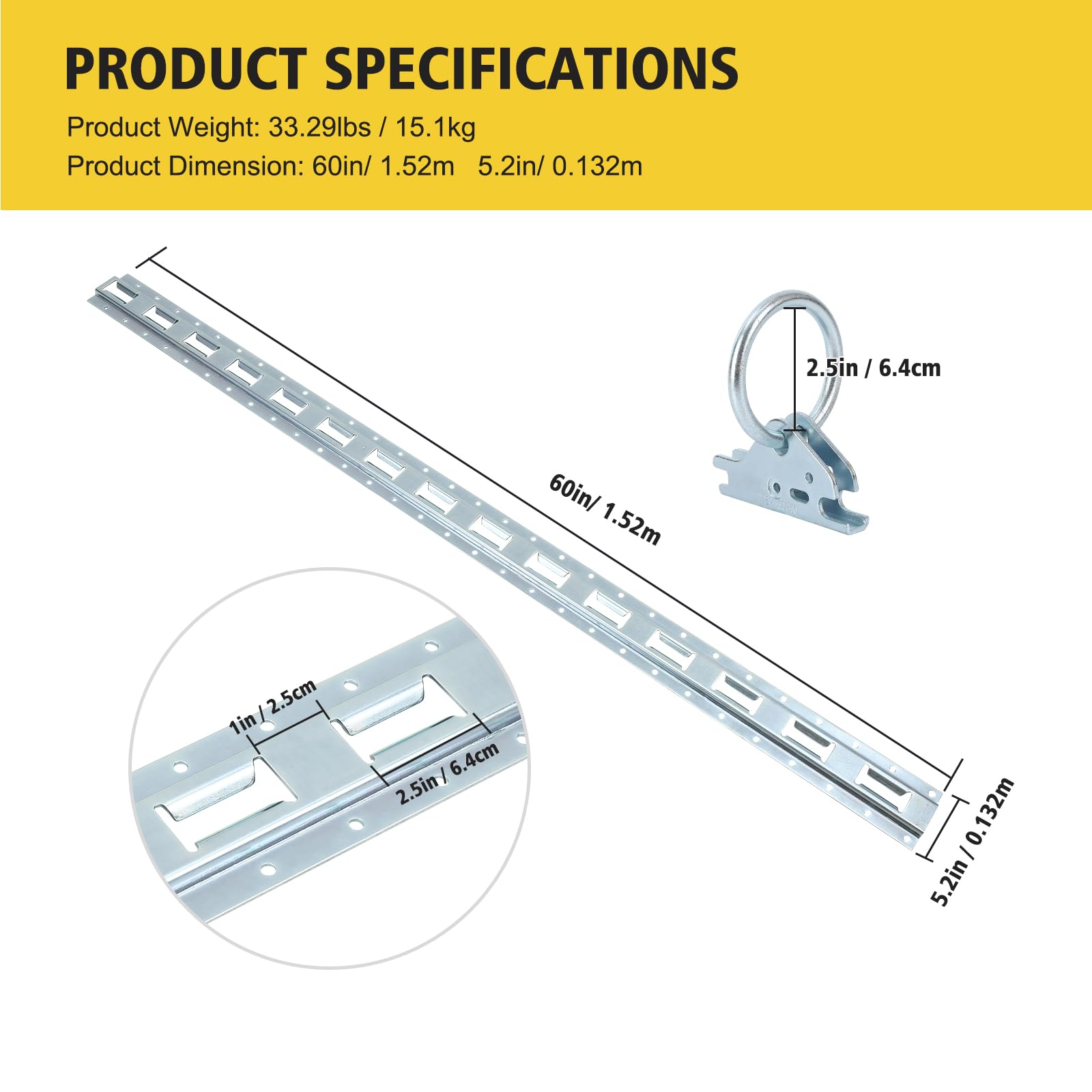 Garvee 5FT E Tracks Tie-Down Rail Kit, 4 Pack Vertical E Track Rails Includes 4 Steel Rails & 4 O-Rings & 4 Tie-Offs W/D-Ring, Versatile Trailer Securing Accessories for Trailers, Truck Bed