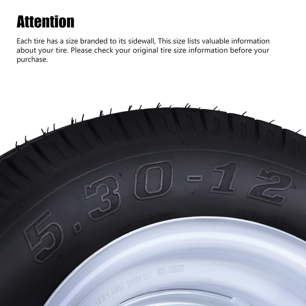 Garvee 5.30-12 Trailer Tires, 2 Pack, Load Range C 6PLY, 12"x4" Rims 4 Lug on 4", Max Load 1050 LBS @ 80 PSI, DOT Approved Durable Design for Utility & Boat Trailers