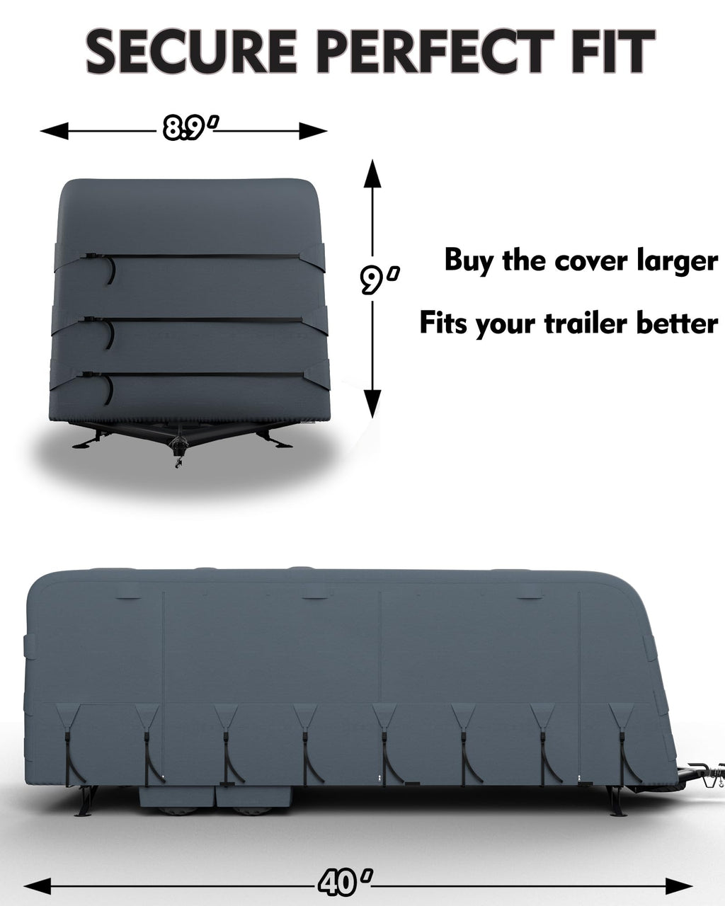 Garvee Travel Trailer Rv Cover, Windproof Camper Cover with Extra-Thick 6 Layers Anti-Uv Top Panel, Breathable, Water-Proof, Rip-Stop with 2Pcs Extra Straps & 4 Tire Covers, Fits 37'-40' Motorhome