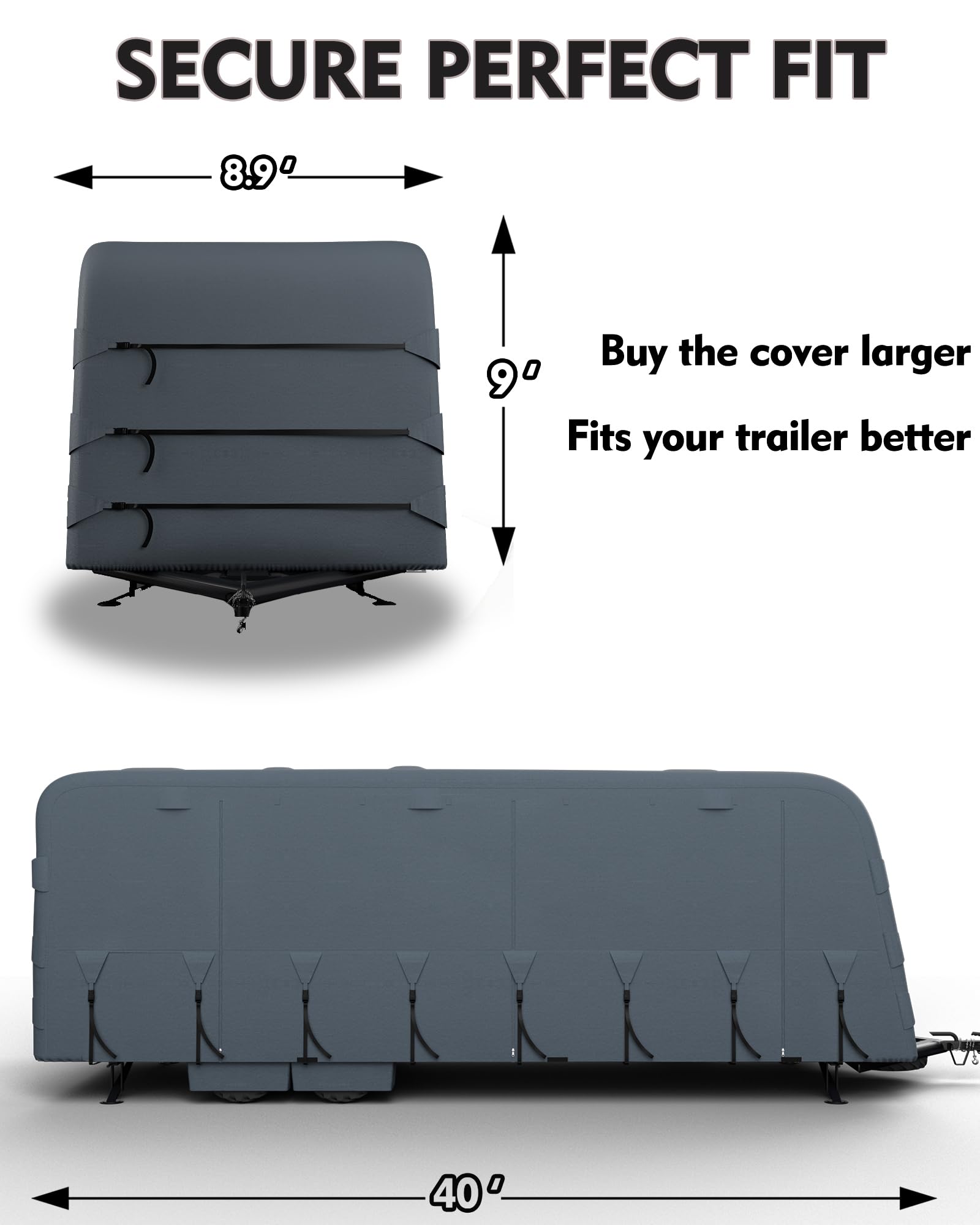 Garvee Travel Trailer Rv Cover, Windproof Camper Cover with Extra-Thick 6 Layers Anti-Uv Top Panel, Breathable, Water-Proof, Rip-Stop with 2Pcs Extra Straps & 4 Tire Covers, Fits 37'-40' Motorhome