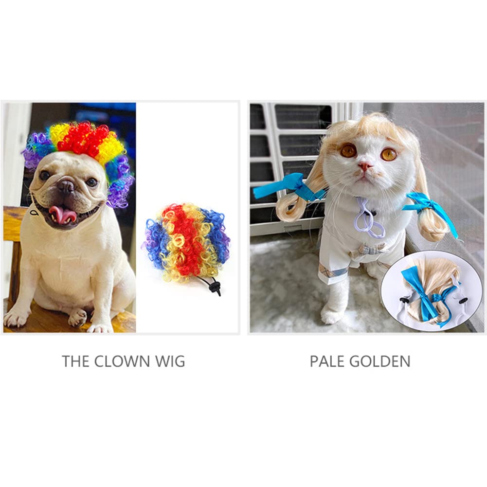 Garvee Pet Wigs Dog Cat Headdress Adjustable with 2 Elastic Bands Pet Wigs Funny Dogs Cats Head Accessories Cosplay Props for Halloween Christmas Pet Dog Cat Decoration Cosplay Costume Toy