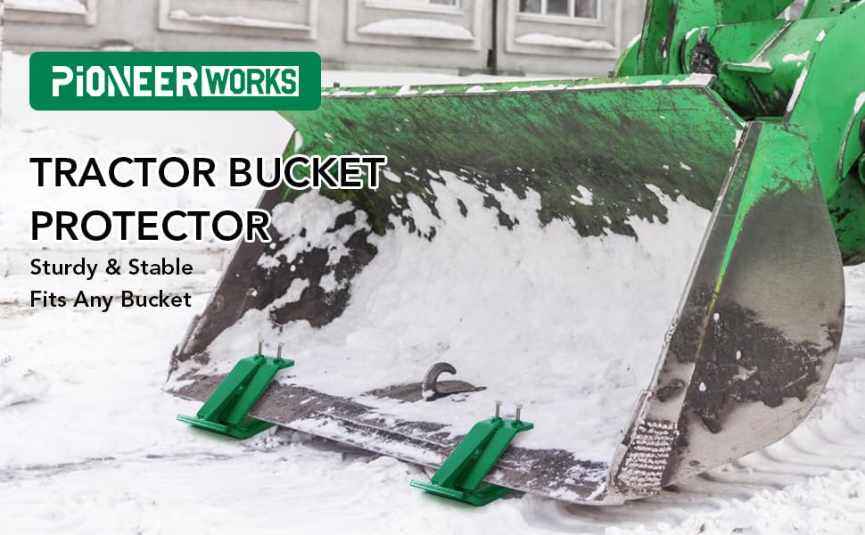 Garvee Tractor Bucket Protector, 3/8'' Thick Edge Tamers, Heavy-Duty Steel, 23.81lbs, Clears Snow & Gravel, Green, Universal Fit