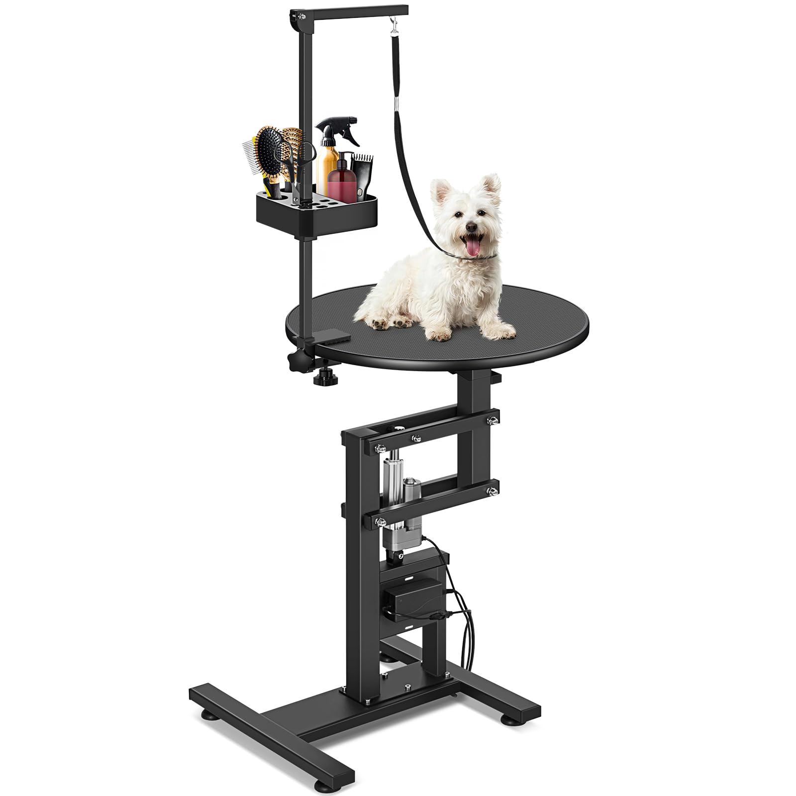 Garvee 24" Electric Dog Grooming Table, Adjustable Overhead Arm Dog Grooming Table, Rotating Desktop Pet Grooming Table, Suitable for Household Dogs, Non-Slip Table, Black
