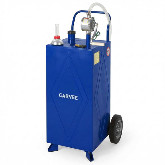 Garvee 30 Gallon Fuel Gas Caddy, Portable Storage Tank with Wheels and Manual Hand Pump for Gasoline and Diesel Transfer, Suitable for ATV, Car, Mower, Tractor, and Boat, Blue