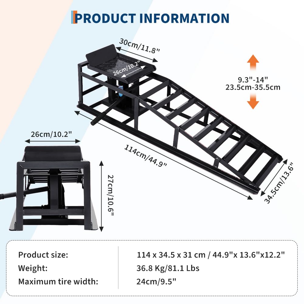 Garvee 2-Pack Hydraulic Car and Truck Service Ramps - 5-Ton Capacity, Adjustable Lift Height 9.8"-15", Ideal for Home Garage Use, Black