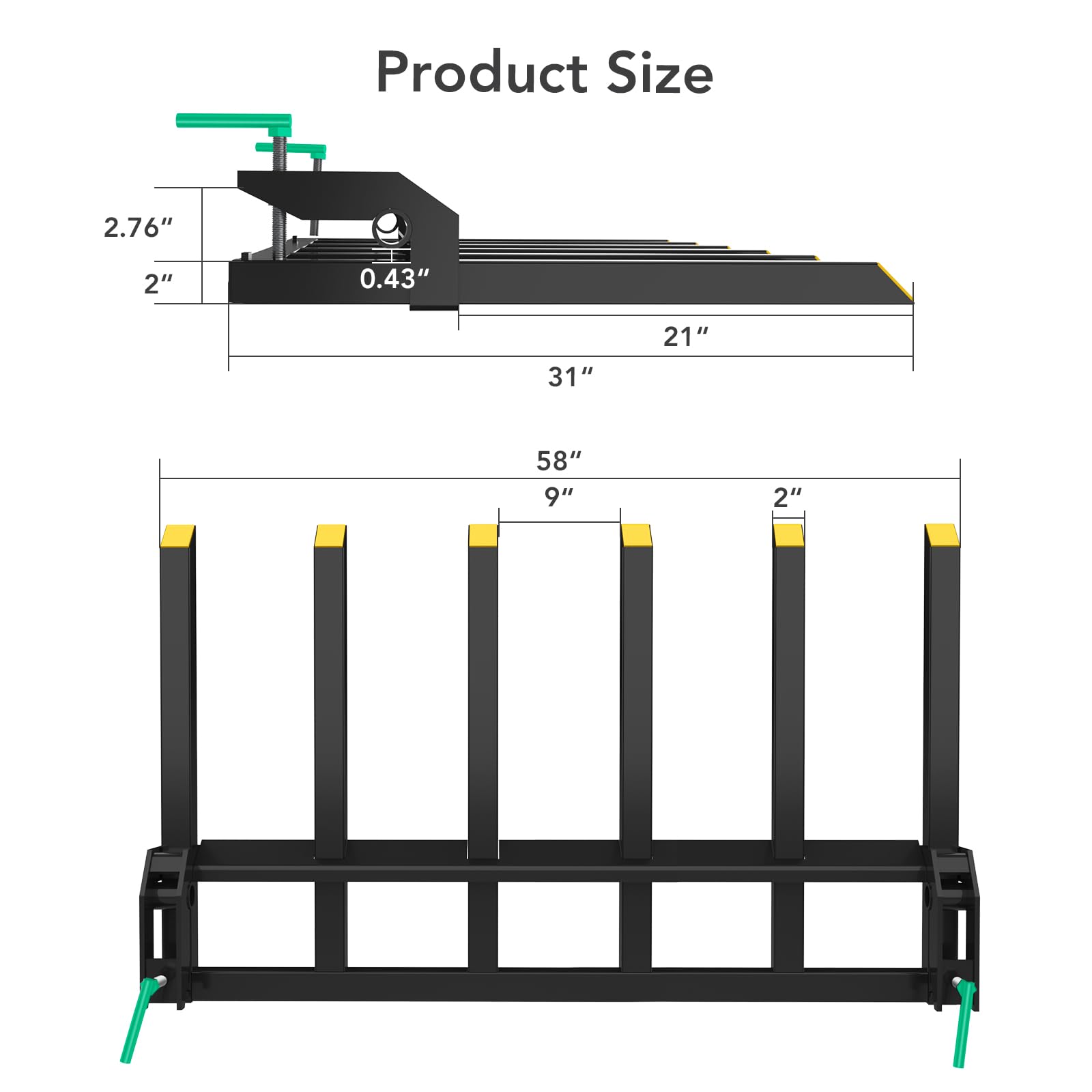 Garvee 58" Clamp-On Debris Forks for 60" Tractor Buckets, 4000 lb Heavy-Duty 6-Tine Steel Attachment for Brush, Logs, Hay & Farm Cleanup