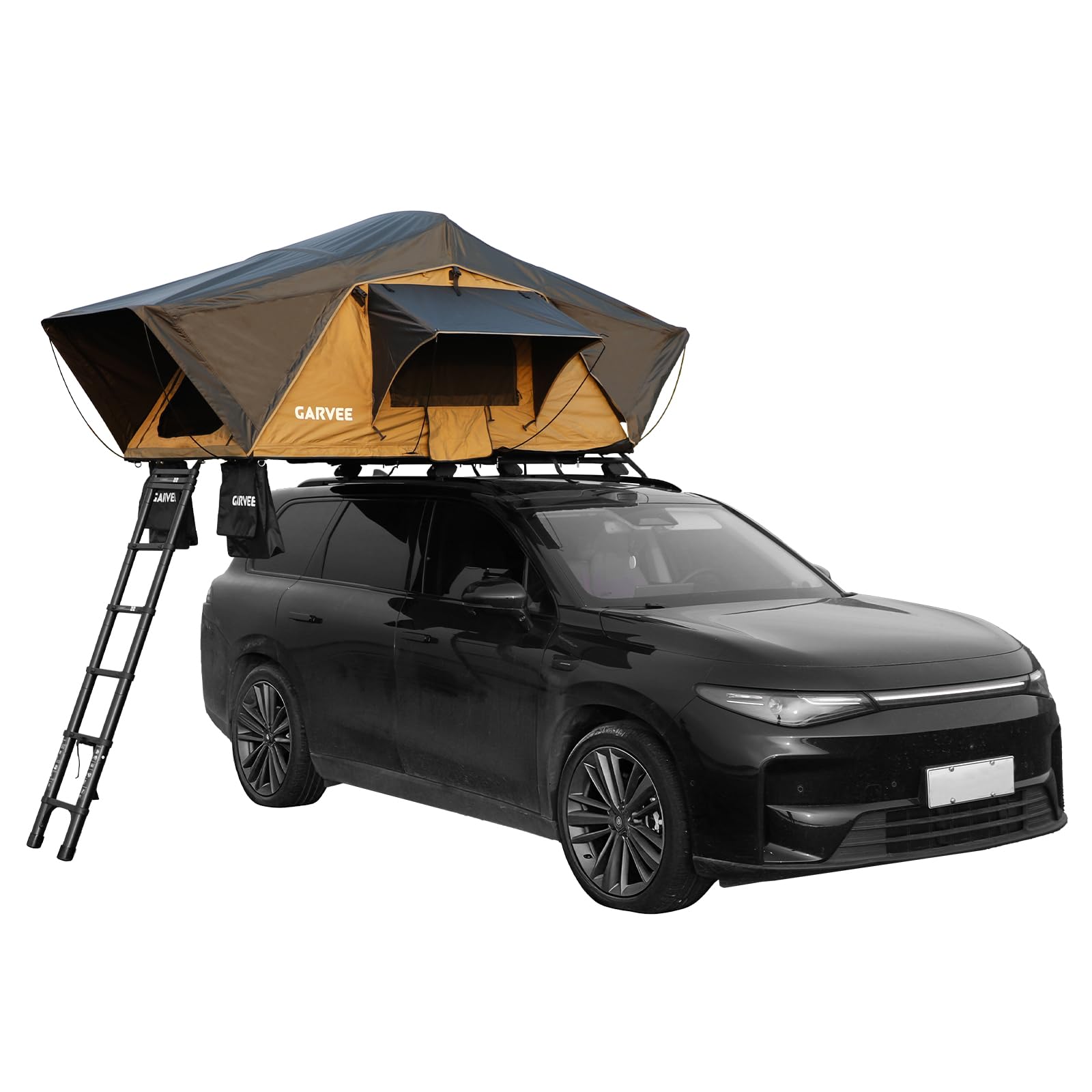 Garvee Rooftop Tent Soft Shell With Telescopic Ladder & LED Light For 2-3 Person Camping On Truck SUV Van Trailer Waterproof UV Resistant 4-Season Design