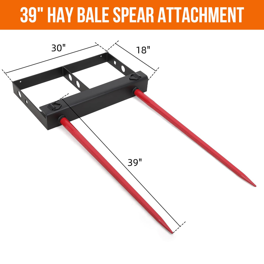Garvee 39" Hay Spear,Double SpearBale Spear 4000lbs Loading Capacity Hay Spear Attachment Skid Steer Loader Tractor Bucket Attachment Quick Attach for Bobcat Tractors