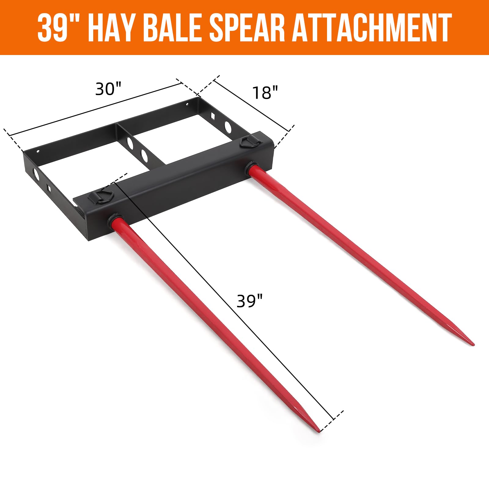 Garvee 39" Hay Spear,Double SpearBale Spear 4000lbs Loading Capacity Hay Spear Attachment Skid Steer Loader Tractor Bucket Attachment Quick Attach for Bobcat Tractors