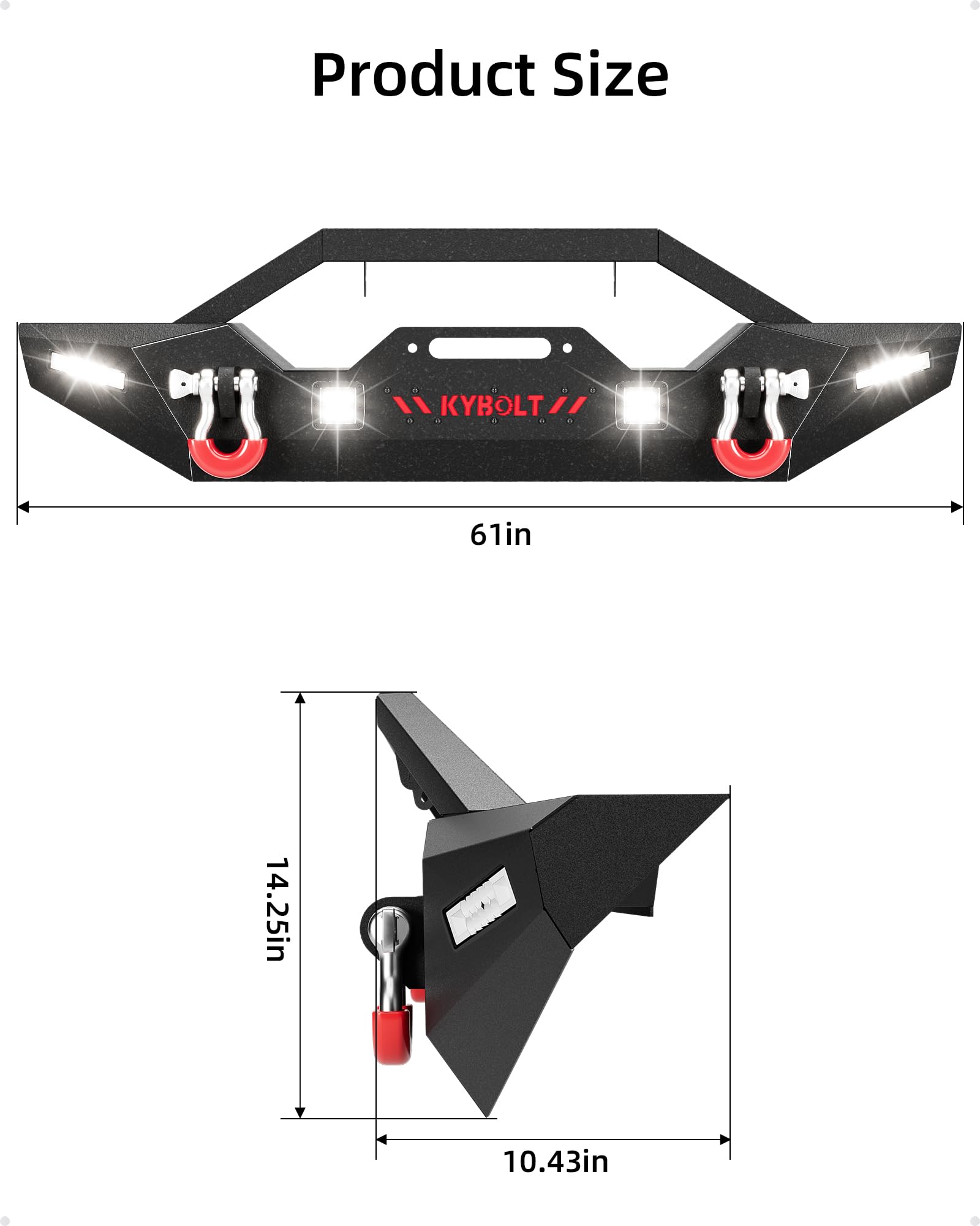 Garvee Front Bumper Compatible with 2018-2024 Jeep Wrangler JL & Unlimited, 20-23 Gladiator, Rock Crawler Off-Road Bumper with Winch Plate & 4 LED Lights & D-rings Black