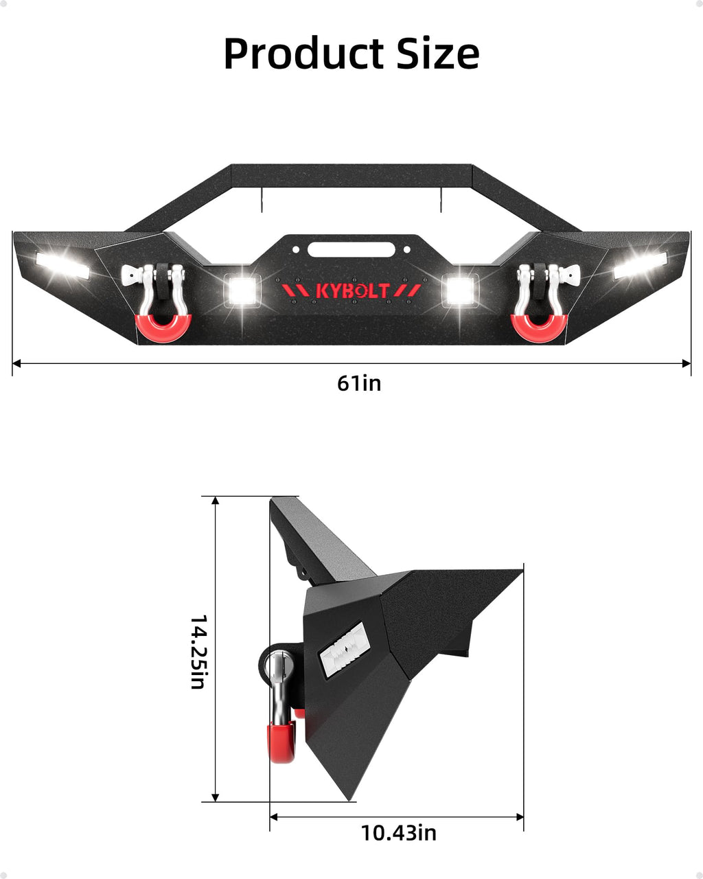 Garvee Front Bumper Compatible with 2007-2018 Jeep Wrangler JK & Unlimited, Rock Crawler Off-Road Bumper with Winch Plate & 4 LED Lights & D-rings Black