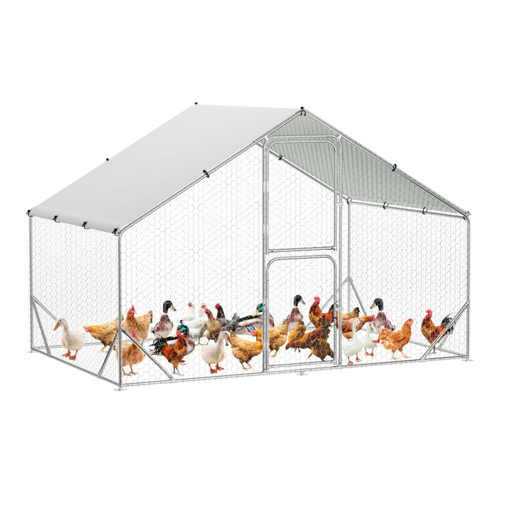 Garvee Large Metal Chicken Coop, Chicken Coop Run with Cover, Large Chicken Run with Double Door, Chicken Pen for Outdoor Farm Yard (6.5'L x 9.8'W x 6.5'H)