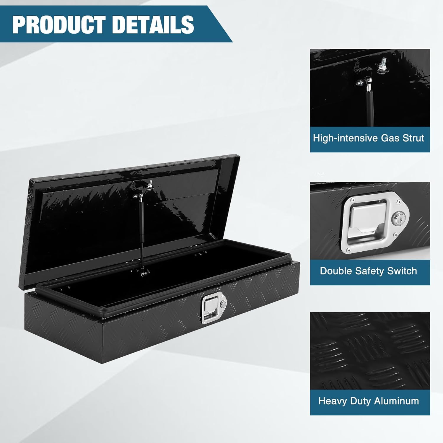 Garvee Truck Bed Toolbox Heavy Duty Aluminum Lockable Storage for Pickup Beds, RVs & Trailers, Waterproof, Secure Organizer with Side Handles & Gas Strut Lid