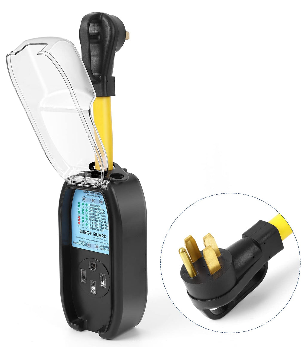 Garvee 50 Amp Surge Protector for RV, RV Surge Protector Waterproof with 4200 Joules Full Protection, Weather Resistant Cover, Easy to Use Handle