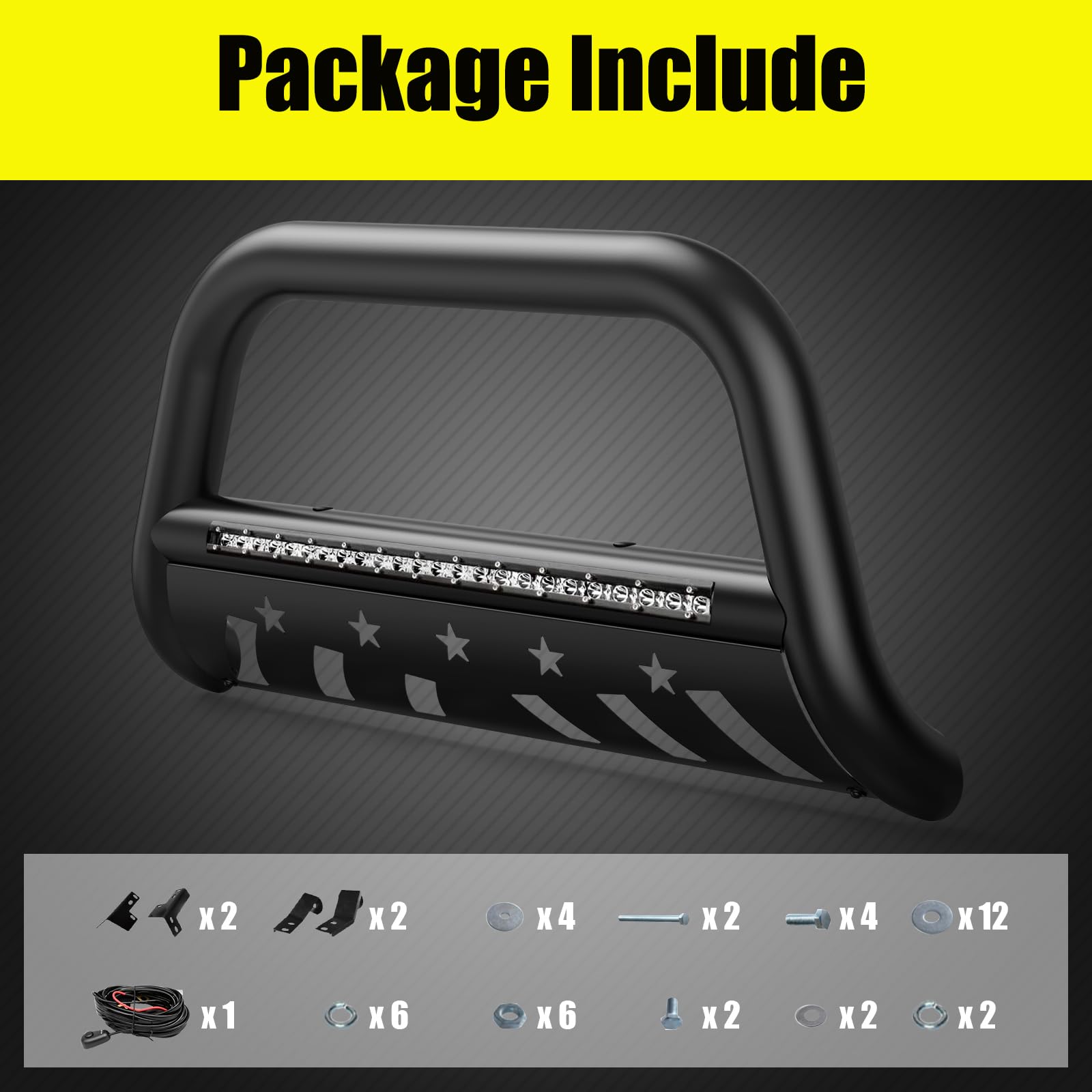 Garvee Toyota Tacoma Bull Bar with LED Light, 3" Steel Push Bar, Skid Plate, Waterproof, Anti-Corrosion, 2005-2015 Models, Home Installation
