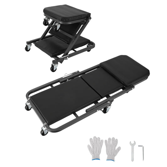 Garvee 36" Z-Creeper Seat On Wheels, Foldable Garage Mechanic Seat, 330 LBS Capacity, Black