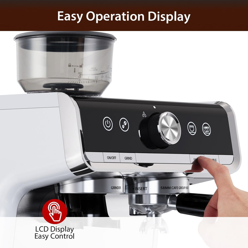 Garvee Espresso Coffee Machine with Grinder, 20 Bar Semi-Automatic Espresso Maker with Milk Frother Steamer Wand for Cappuccino, Latte, Macchiato, 2.8 L Water Tank, PID Temperature Control,Bright Silver