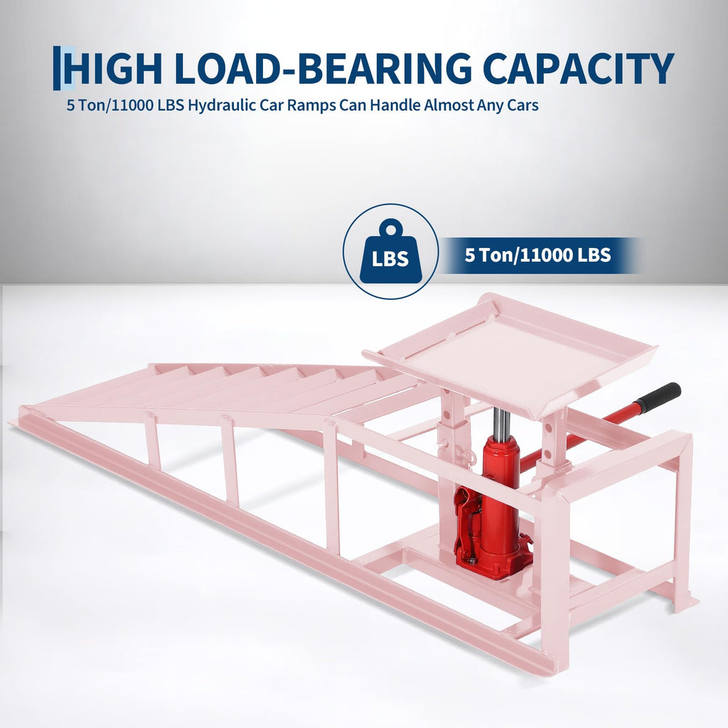 Garvee 2-Pack Hydraulic Car Ramps, 11000 lbs Capacity Low-Profile Car Lift with Adjustable Height (9.4"-13.34") for Trucks, Trailers, and Auto Repair in Garage, Pink