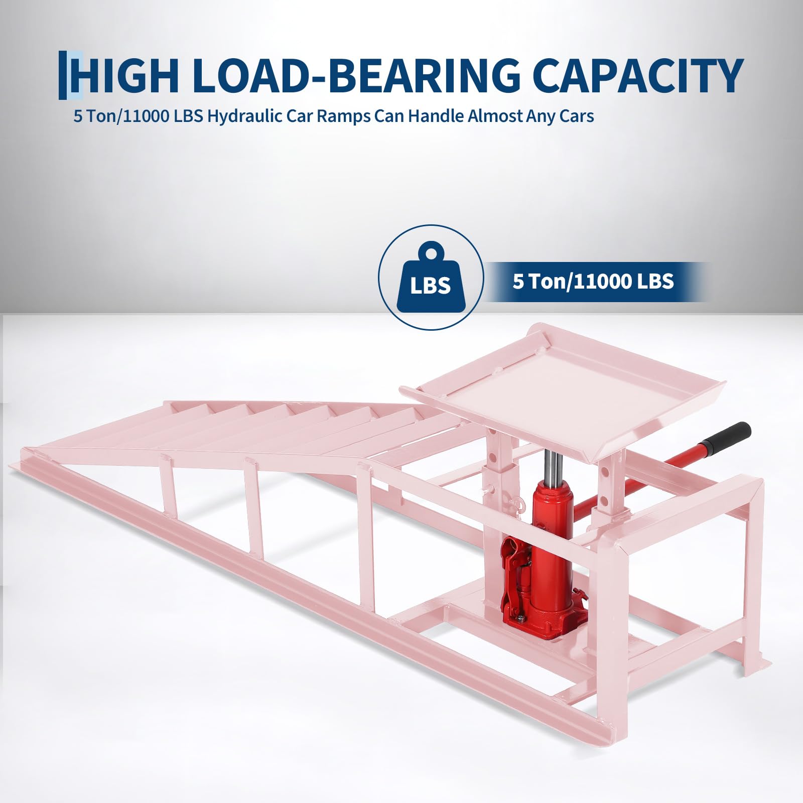 Garvee 2-Pack Hydraulic Car Ramps, 11000 lbs Capacity Low-Profile Car Lift with Adjustable Height (9.4"-13.34") for Trucks, Trailers, and Auto Repair in Garage, Pink