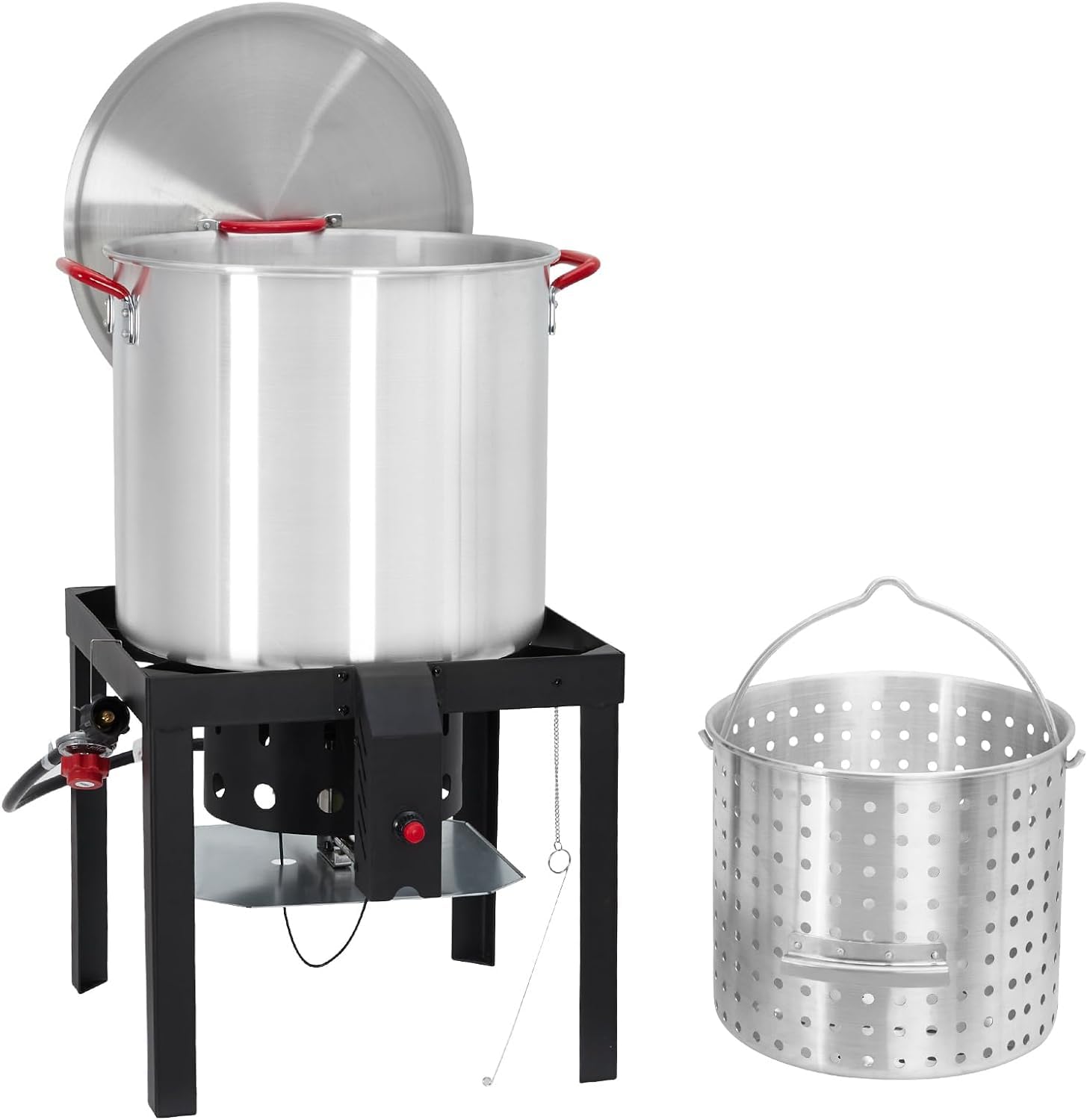 Garvee 80Qt Crawfish Boiler with Steam & Boil Basket, Strainer - 110,000 BTU Propane Jet Burner, Support Rack, Lifting Hook & 0-10 PSI Regulator