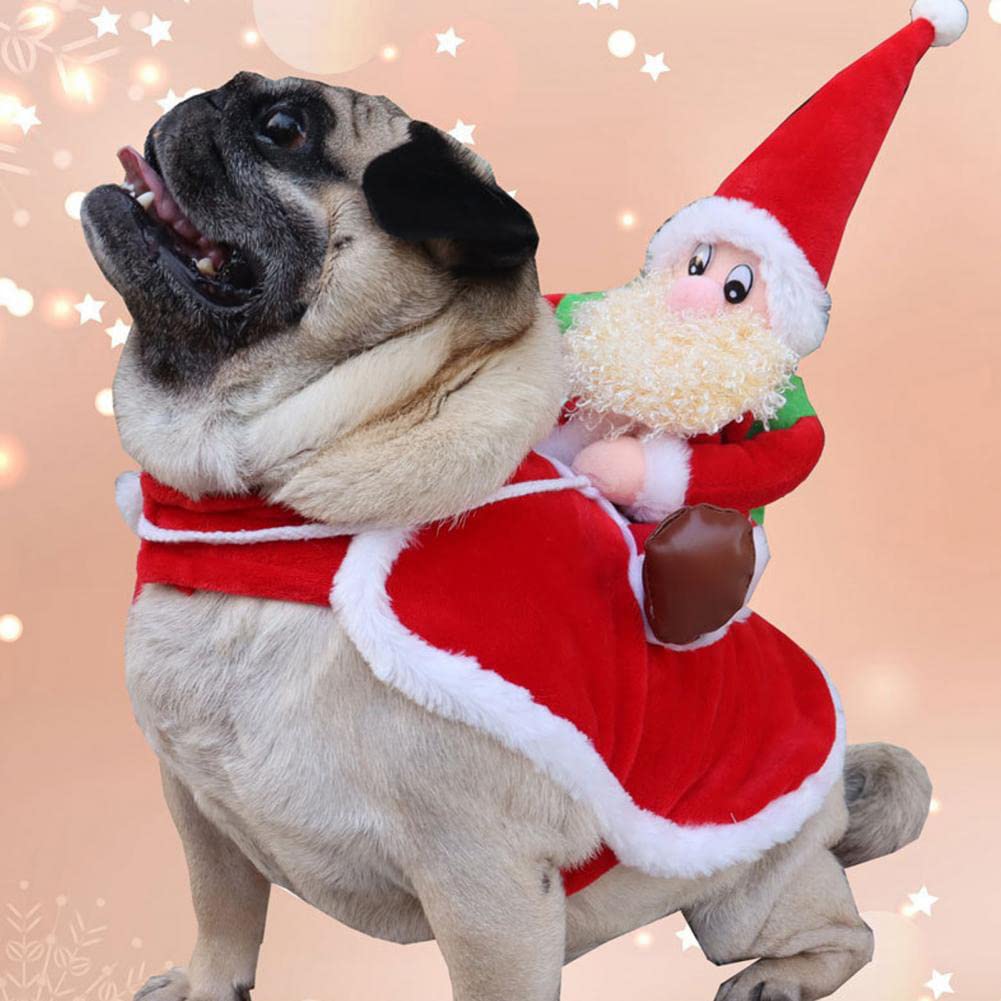 Garvee Pet Christmas Funny Santa Riding Dress Cosplay Costume Pet Supplies for Small Medium-Sized Dogs Cats XL