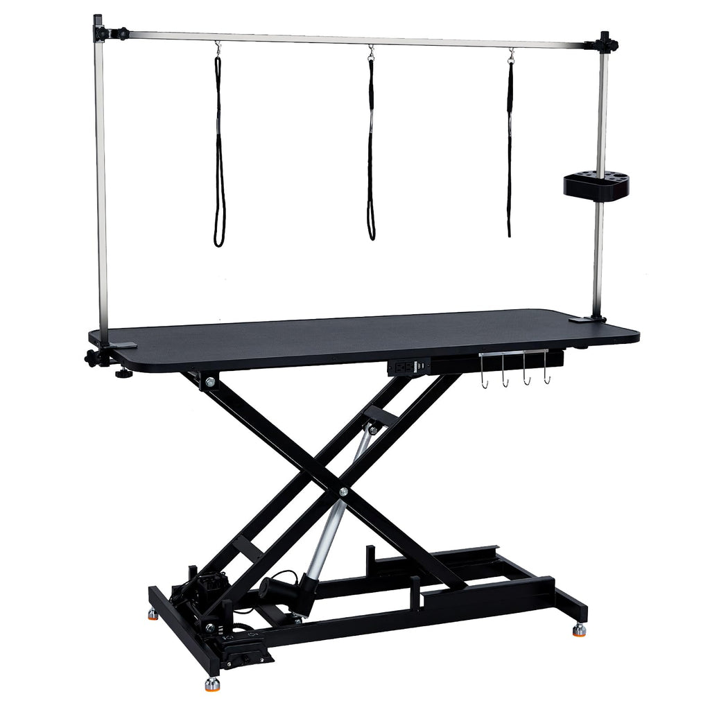 Garvee 60" Hydraulic Dog Grooming Table for Pet, Heavy Duty Hydraulic Professional Pet Grooming Table with Adjustable Overhead Arm & Noose, Storage Box, Remote Control, Max Load 350lbs