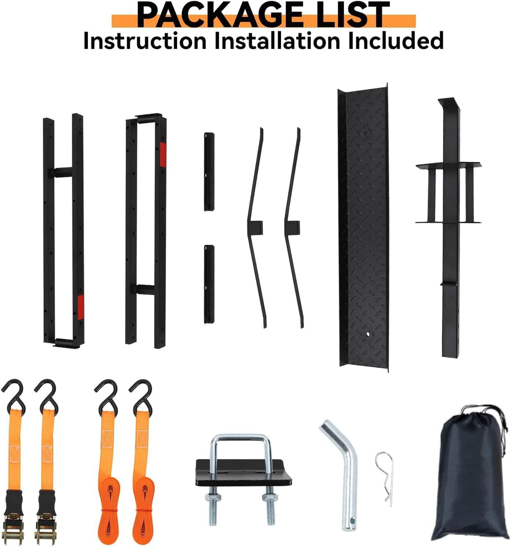 Garvee 600lbs Motorcycle Tow Hitch Dirt Bike Transport Rack for Motorcycles Bicycles and Scooters Iron Build with 4 Straps Secure Hauler Hitch Mount Rack with Ramp, Black