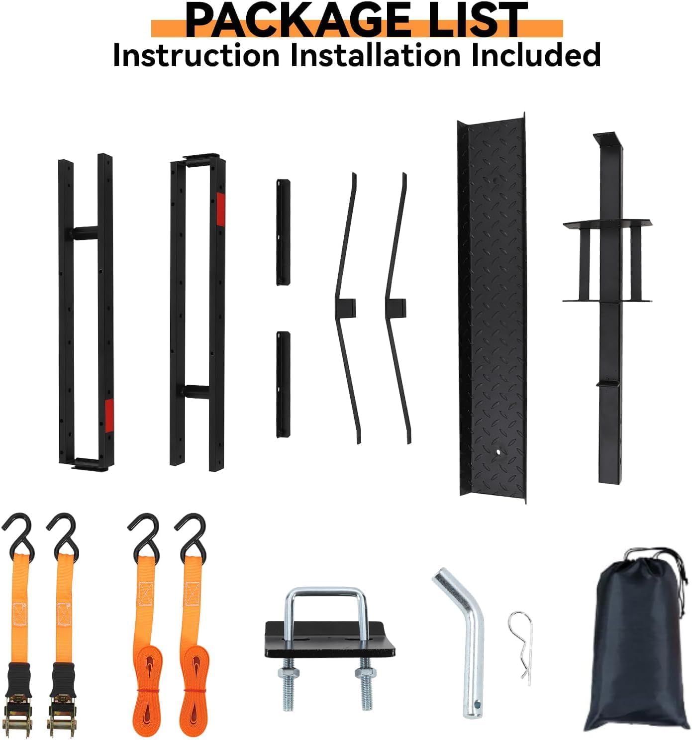 Garvee 600lbs Motorcycle Tow Hitch Dirt Bike Transport Rack for Motorcycles Bicycles and Scooters Iron Build with 4 Straps Secure Hauler Hitch Mount Rack with Ramp, Black
